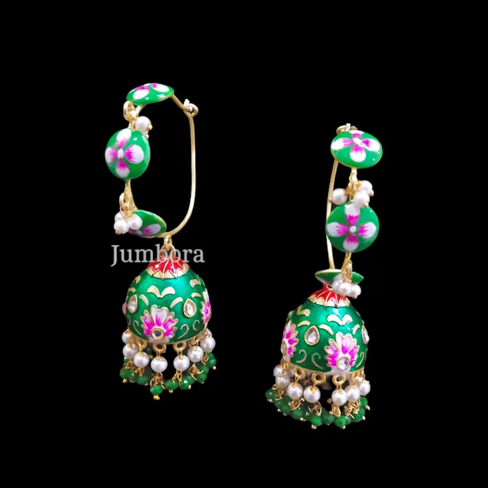 Hand-painted Meenakari Hoop Jhumka Earring