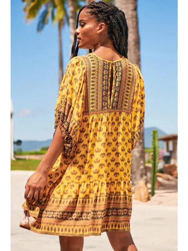 JAASE Sun Beam Print Alice Mini Dress - Mustard Yellow