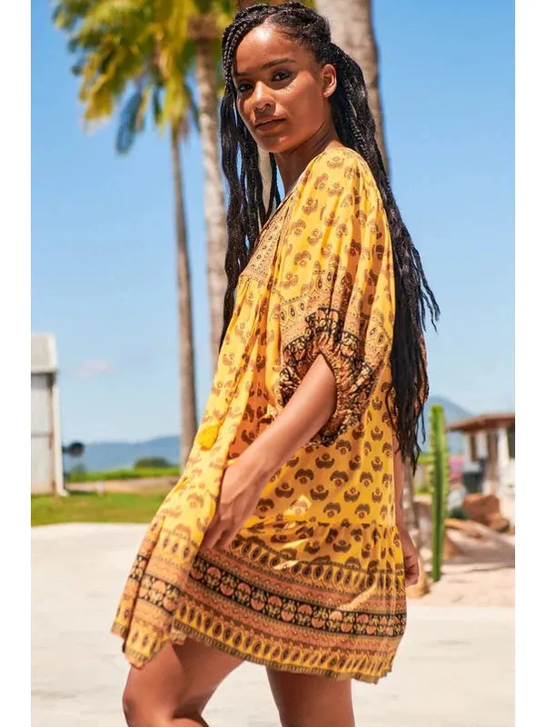 JAASE Sun Beam Print Alice Mini Dress - Mustard Yellow
