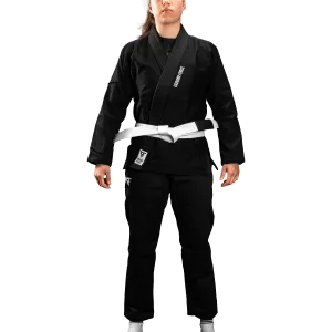 Kimono Femei Brazilian Jiu Jitsu GROUND FORCE Basic Gi V2 - Negru (Centura Alba Inclusa)
