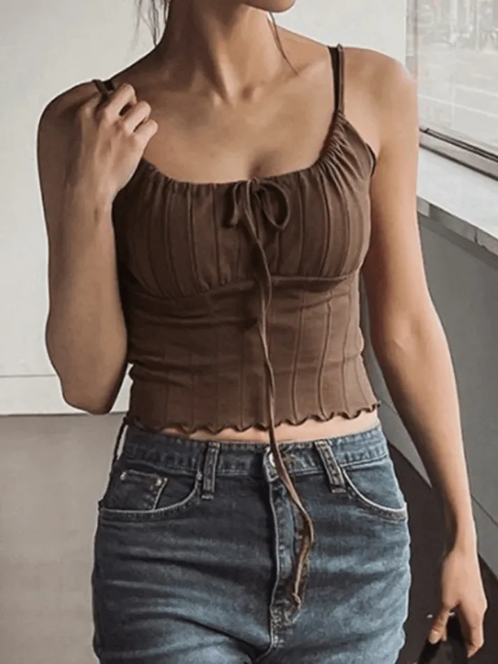 Lace Up Raw Trendy Hem Corset Denim Dress