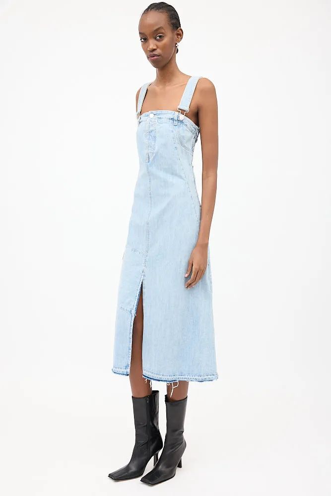 Light Wash Denim Overall Midi Dress