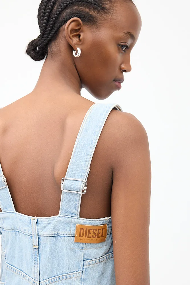 Light Wash Denim Overall Midi Dress