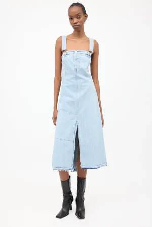 Light Wash Denim Overall Midi Dress
