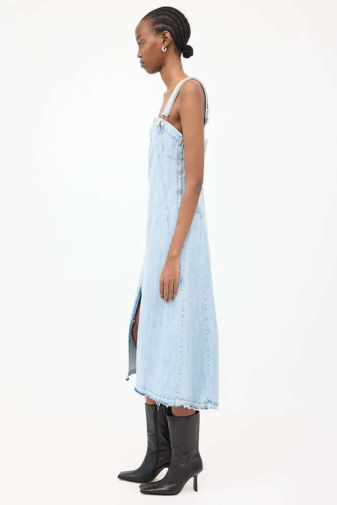 Light Wash Denim Overall Midi Dress