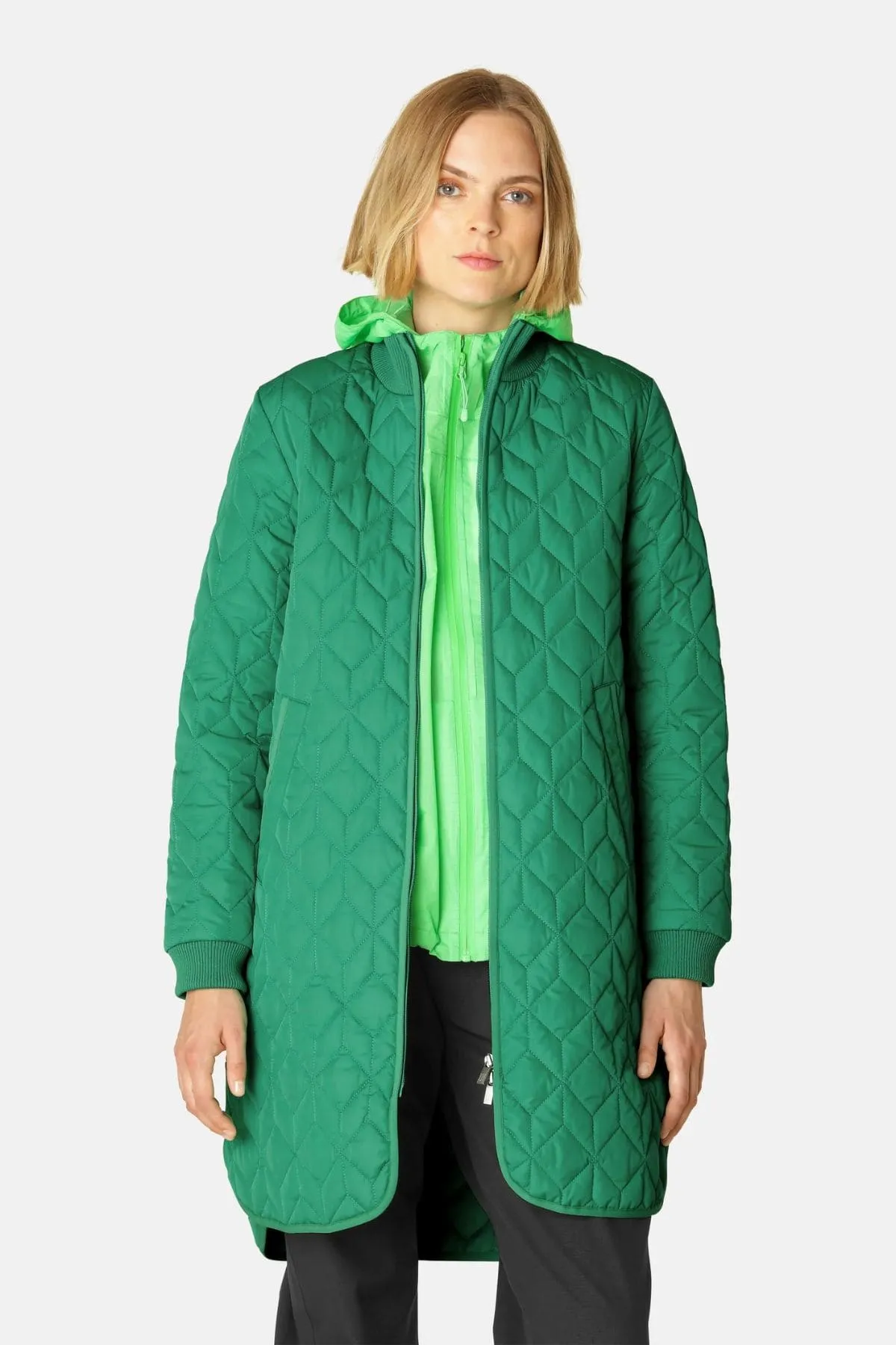 LONG QUILT COAT SEA PLANT