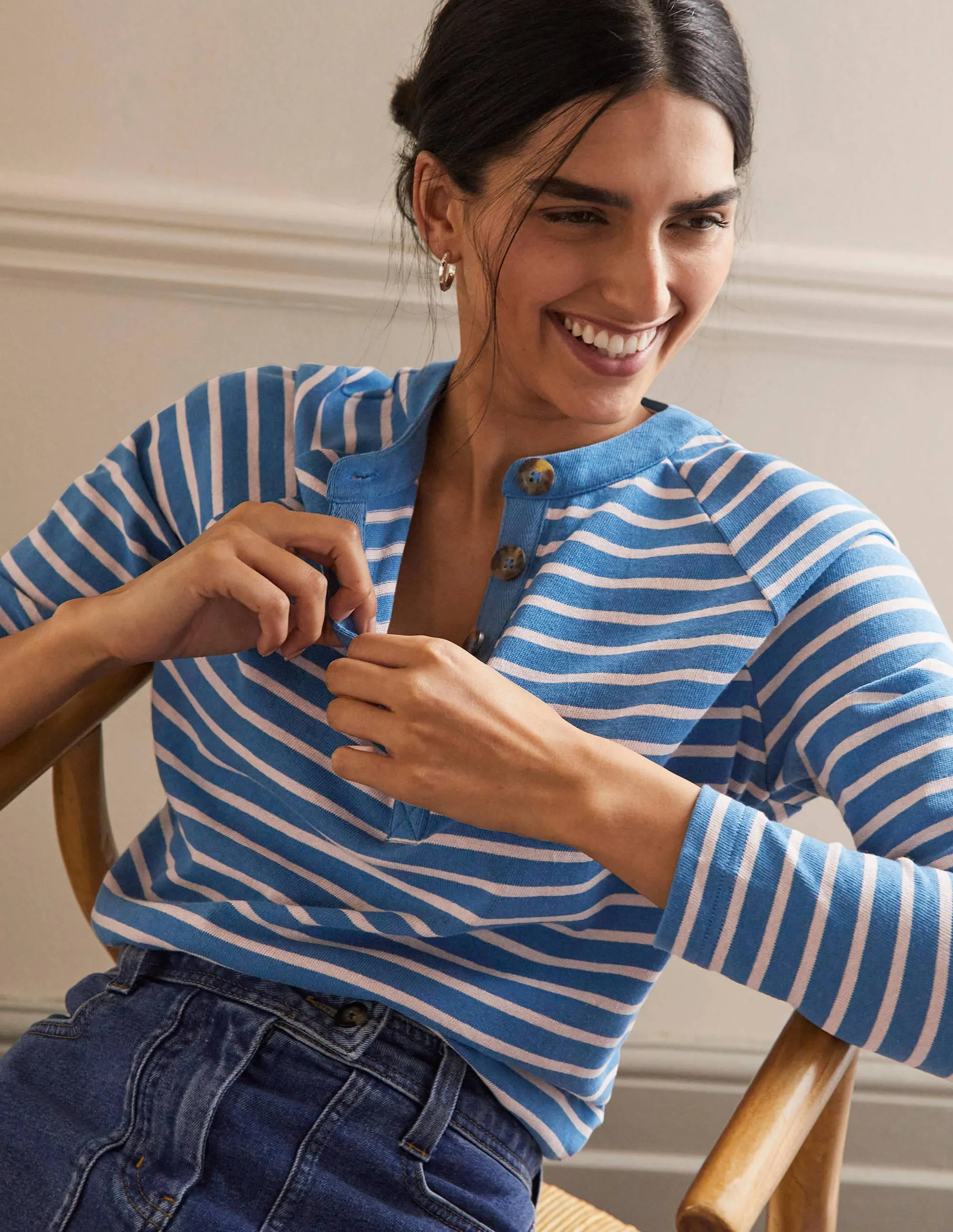 Mariner Henley Top-Blue Ribbon/Milkshake