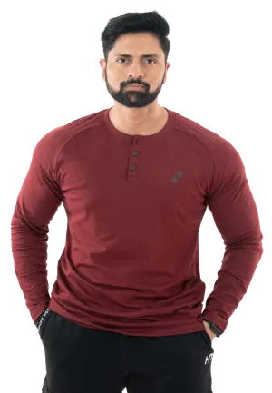 Maroon Full Sleeves Henley Tee