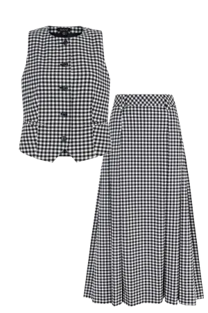 Martello Check Waistcoat And Kinga Long Pleated Skirt