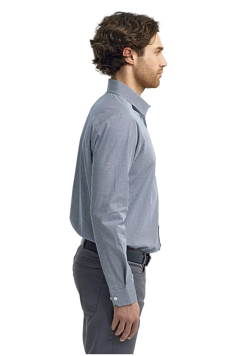 Men's Microcheck Long Sleeve Cotton Shirt (Navy / White)