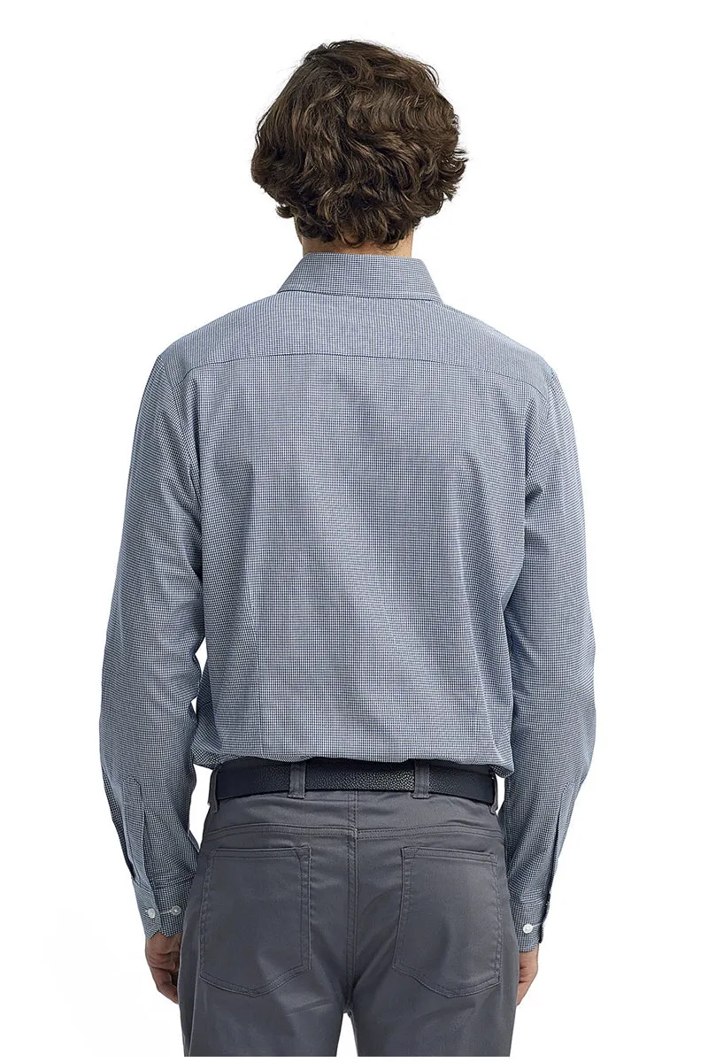 Men's Microcheck Long Sleeve Cotton Shirt (Navy / White)
