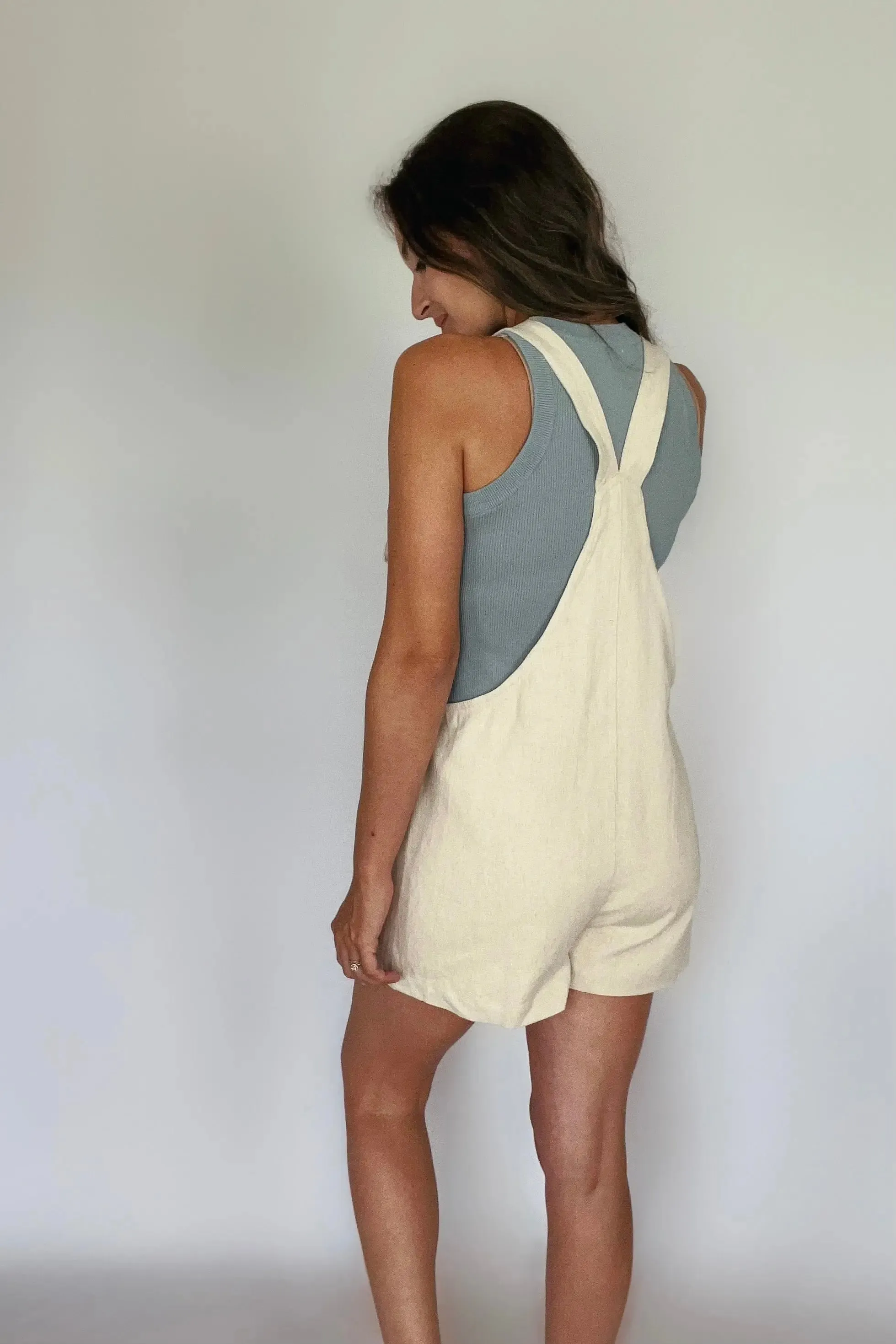 Neutral Cotton Linen Short Overall