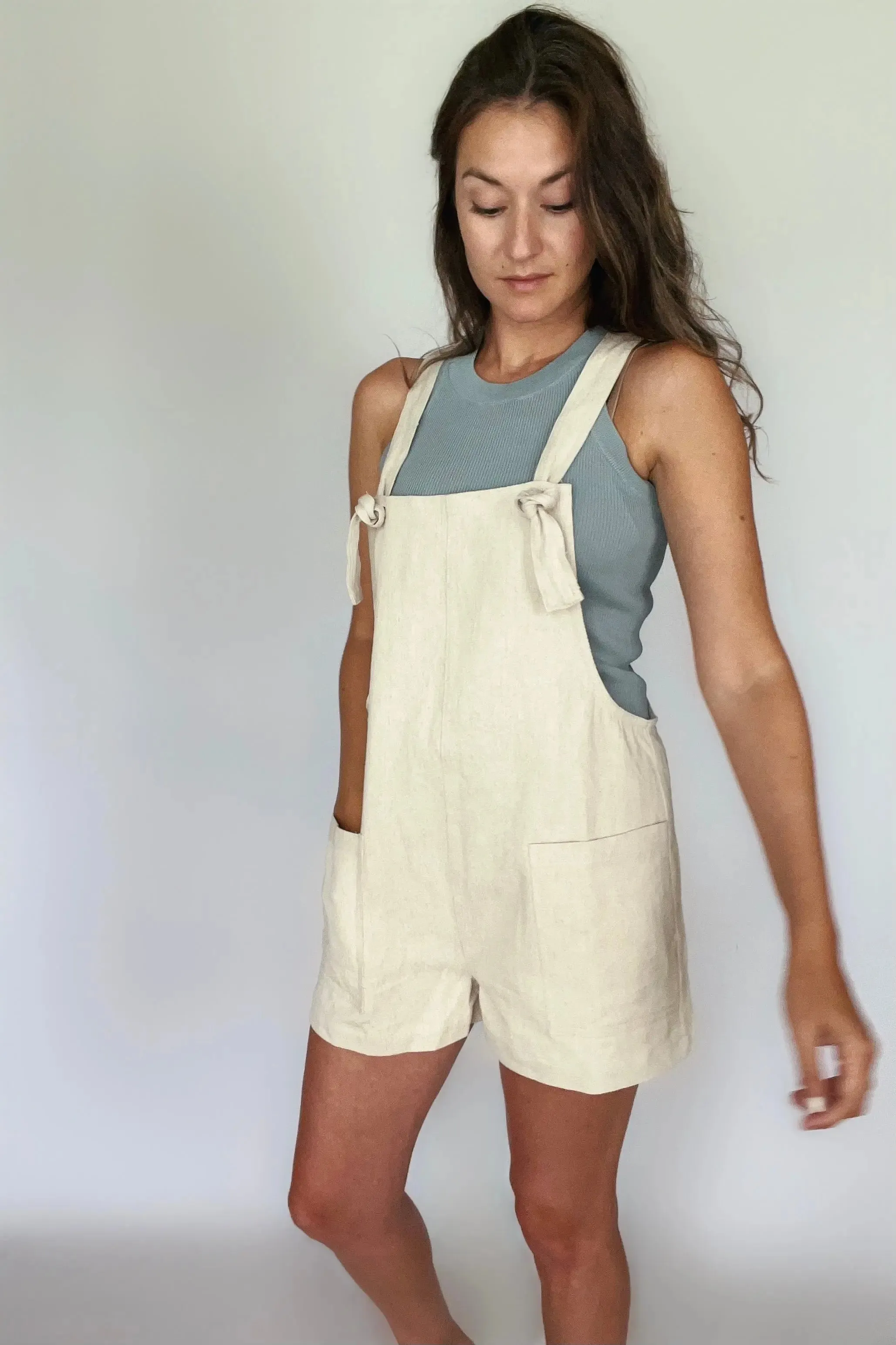 Neutral Cotton Linen Short Overall