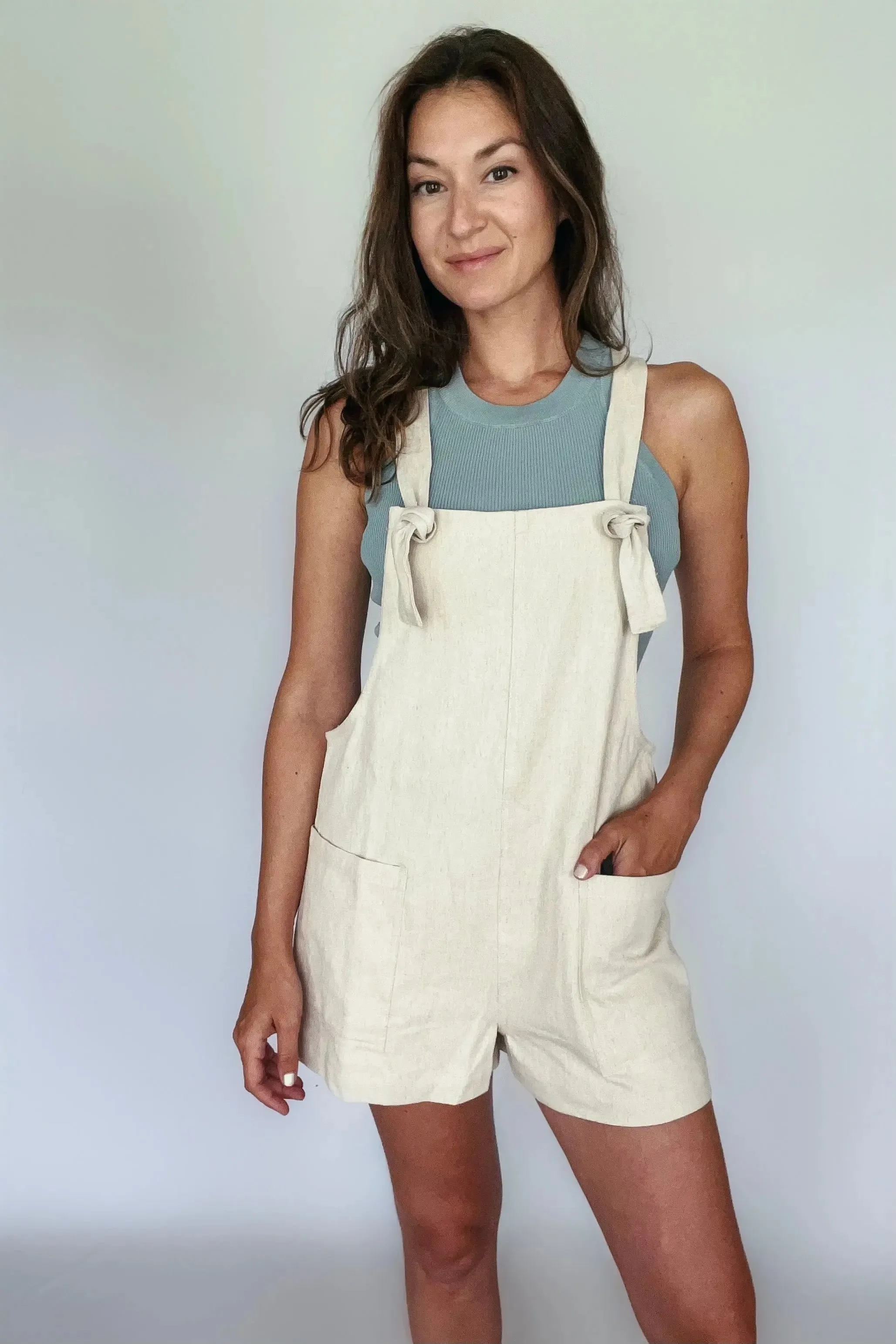 Neutral Cotton Linen Short Overall