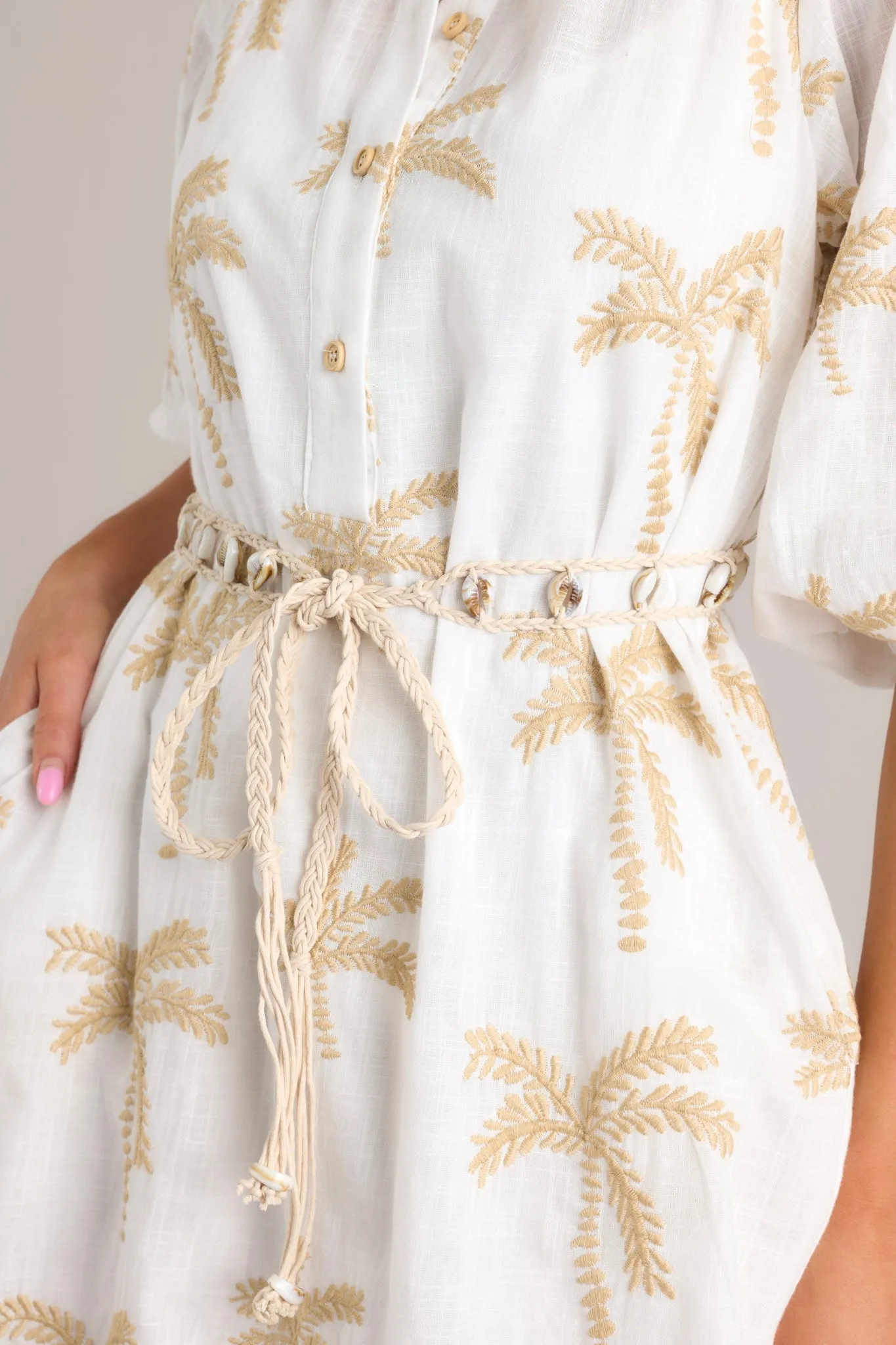 Palm Paradise Ivory Embroidered Midi Dress