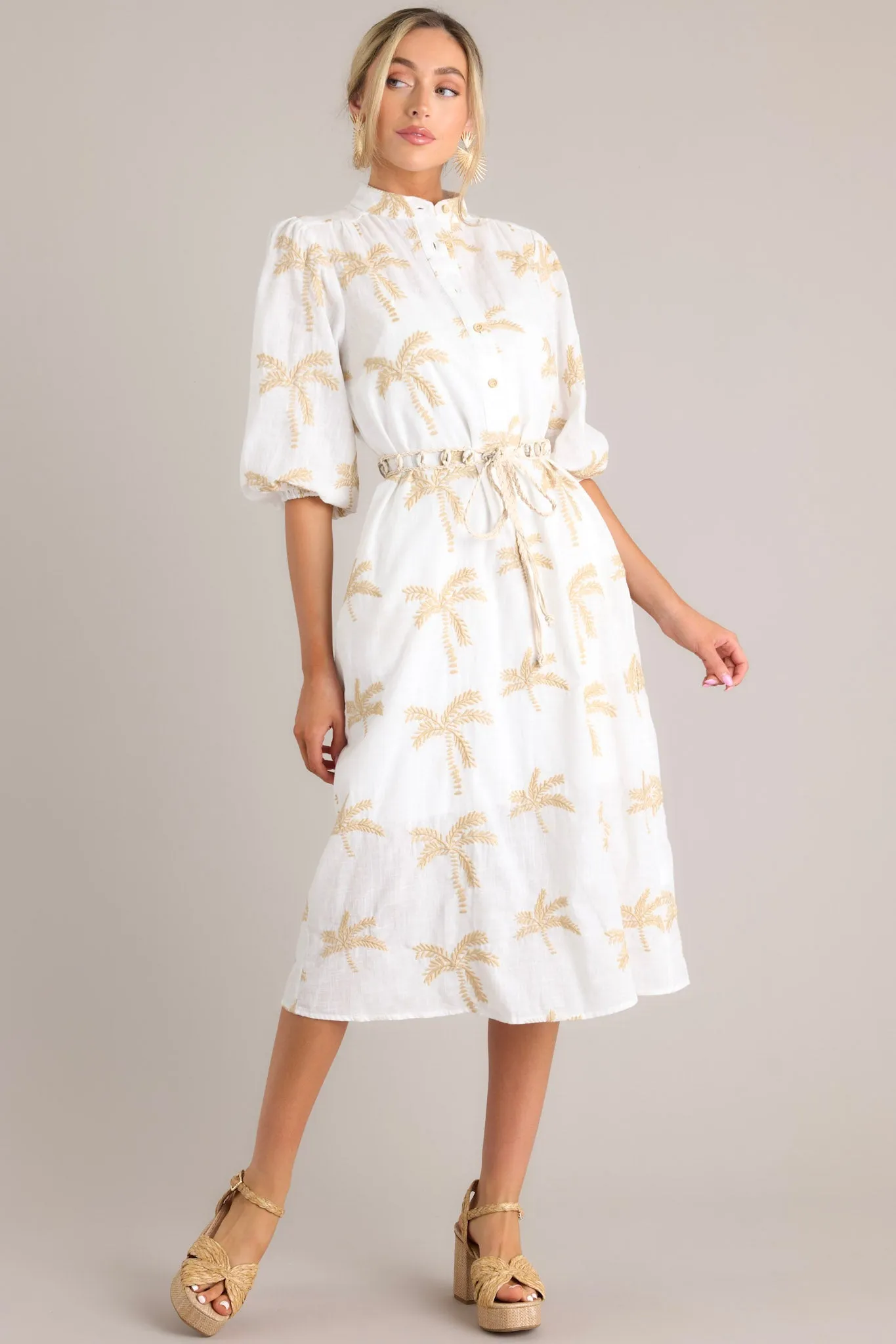Palm Paradise Ivory Embroidered Midi Dress