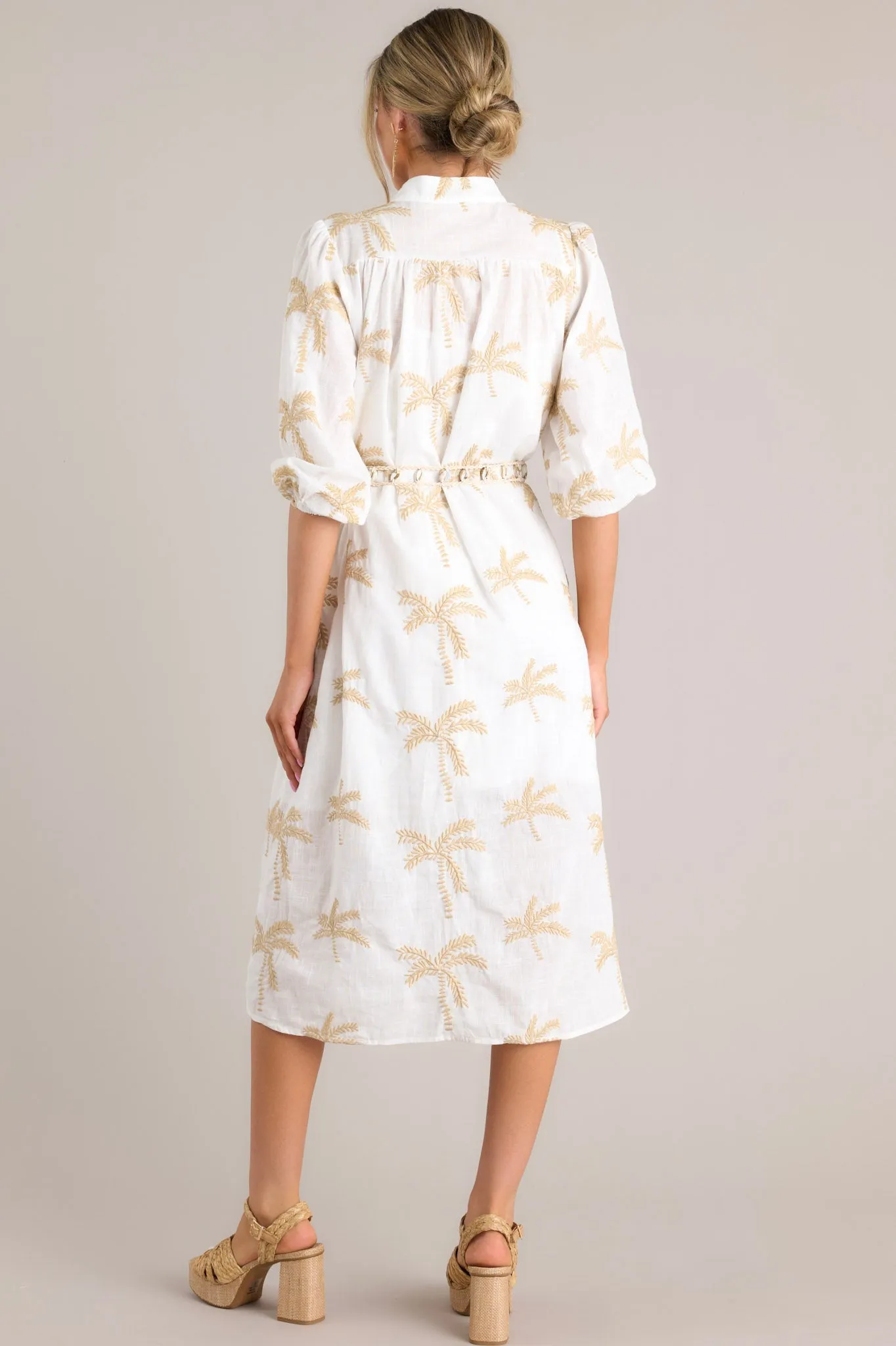 Palm Paradise Ivory Embroidered Midi Dress