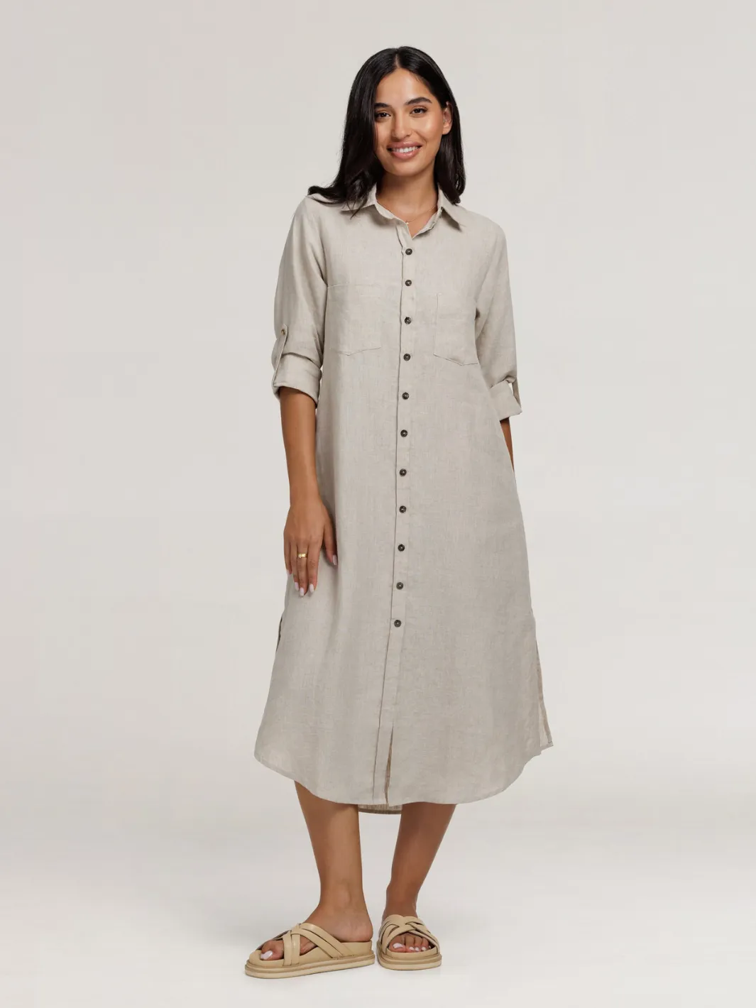 Paloma Linen Shirt Dress Flax