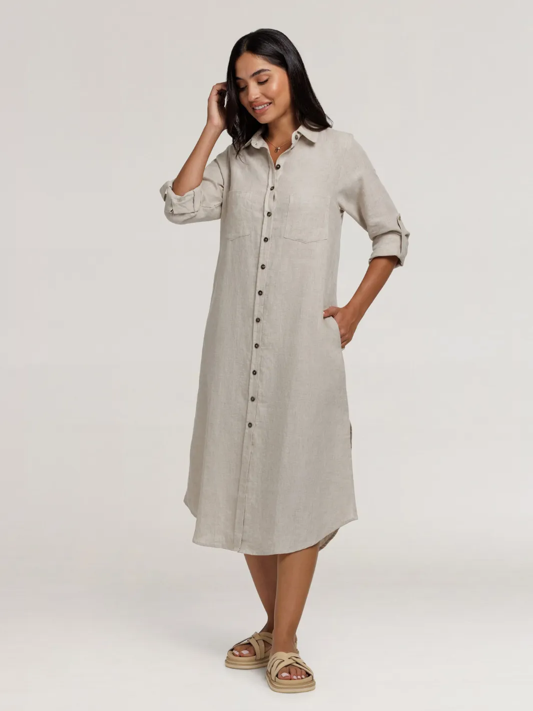 Paloma Linen Shirt Dress Flax