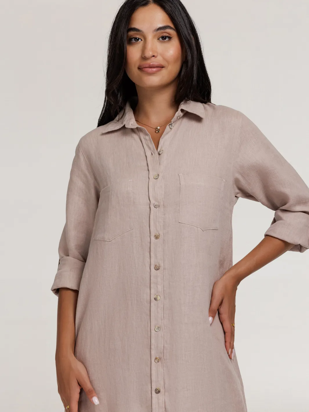 Paloma Linen Shirt Dress Tea Rose