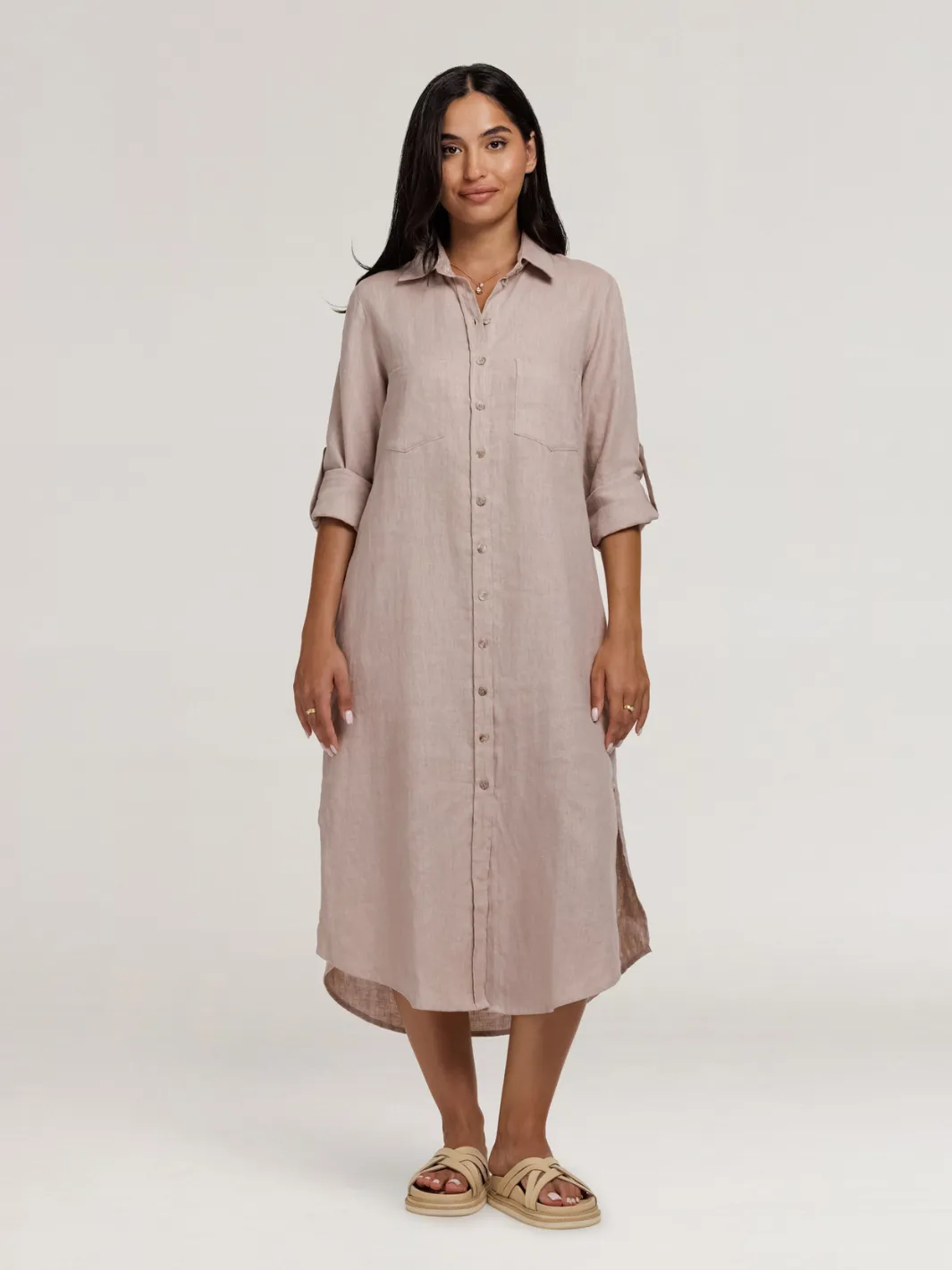 Paloma Linen Shirt Dress Tea Rose