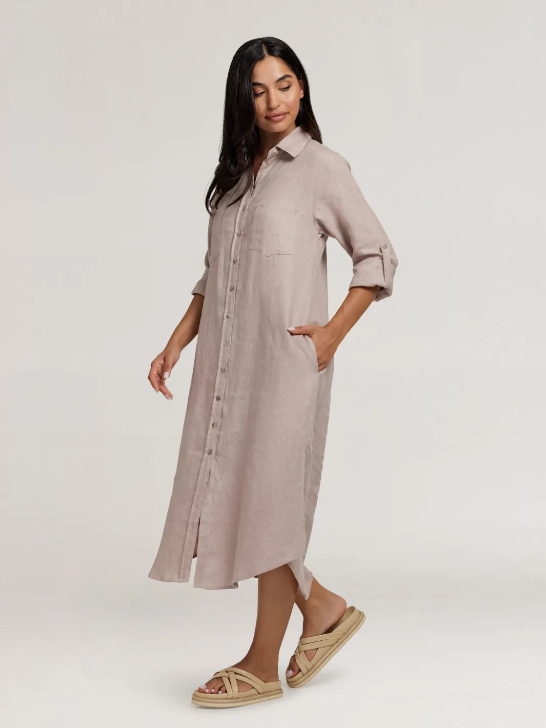 Paloma Linen Shirt Dress Tea Rose
