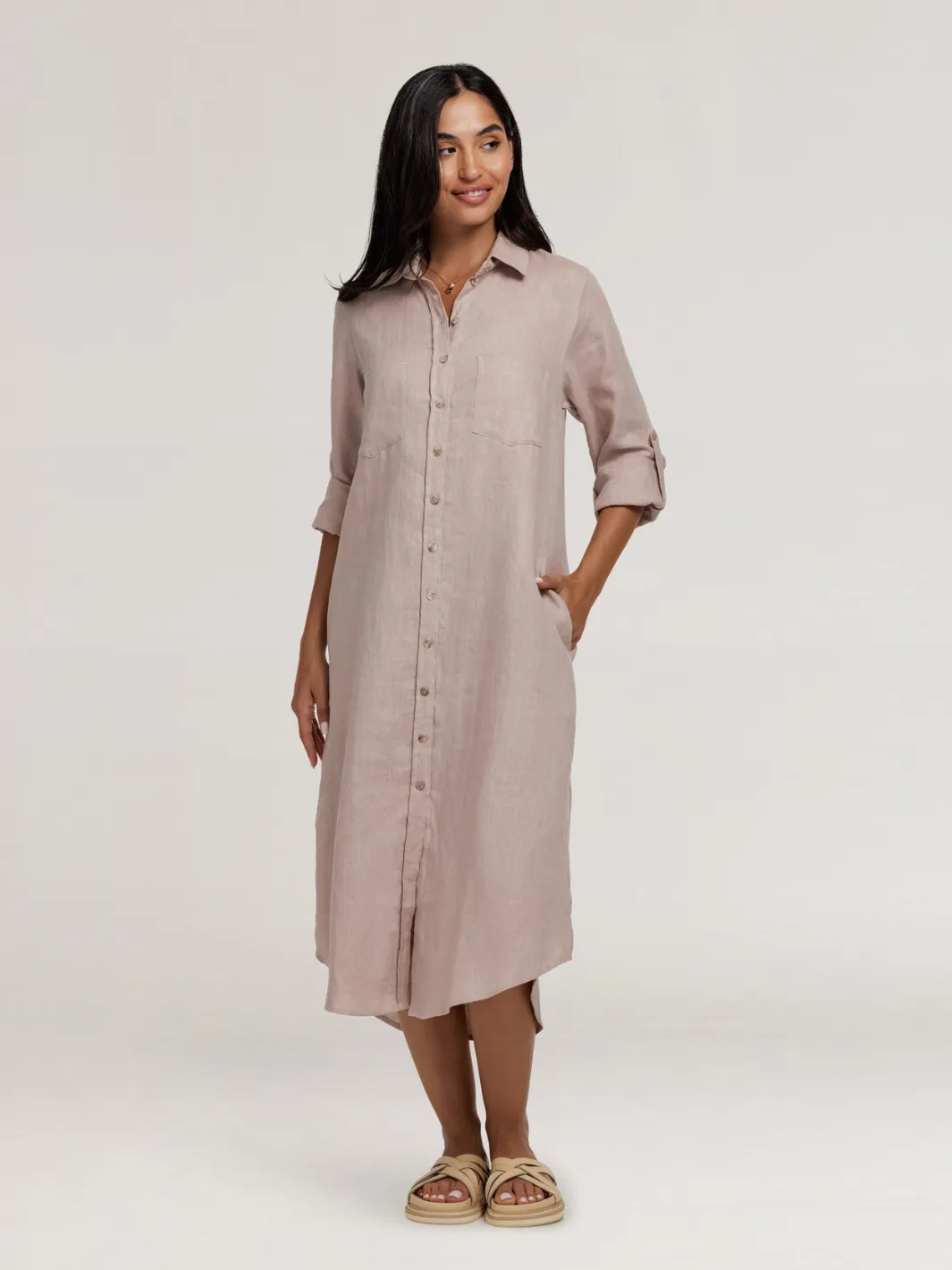 Paloma Linen Shirt Dress Tea Rose