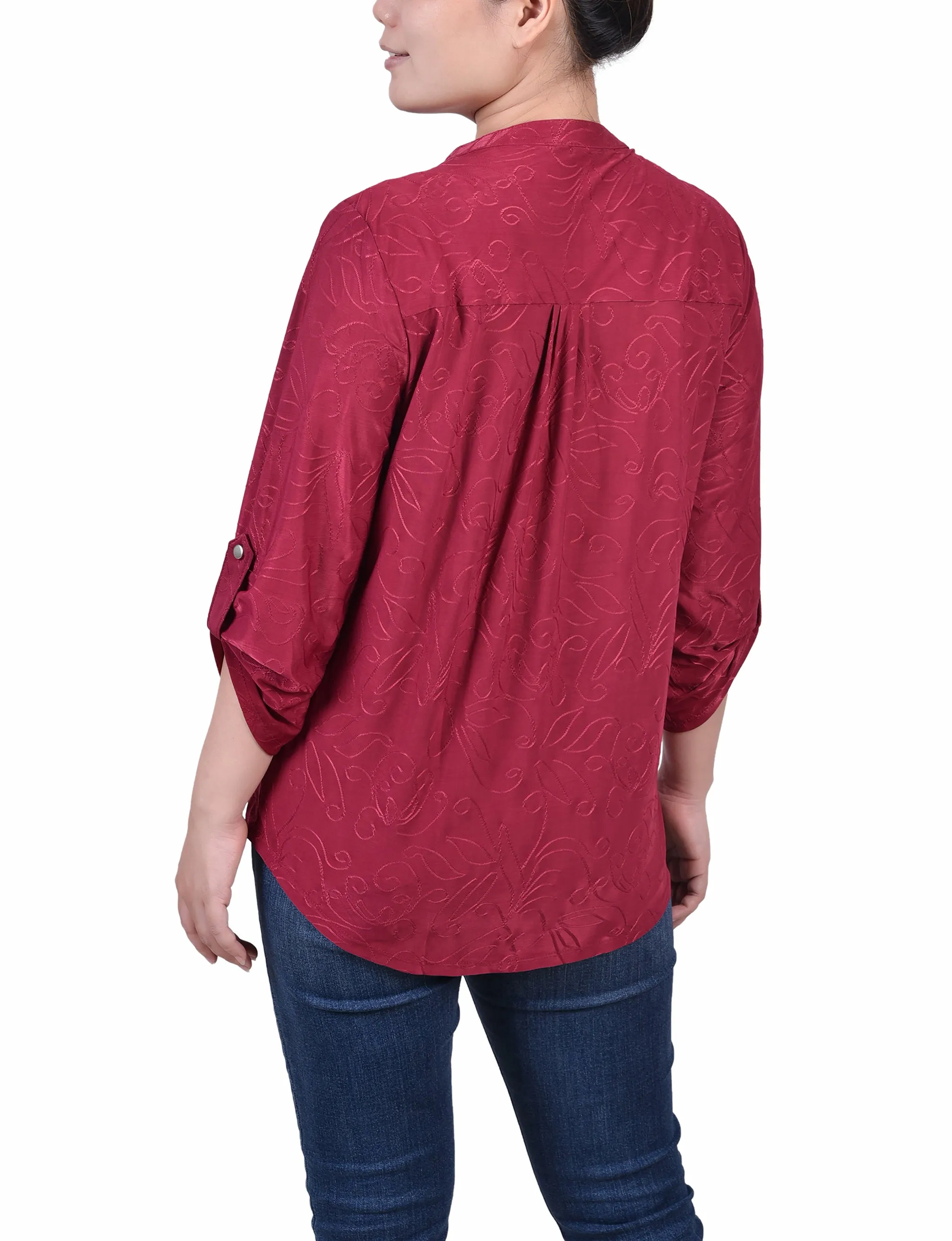 Petite 3/4 Roll Tab Pullover Top