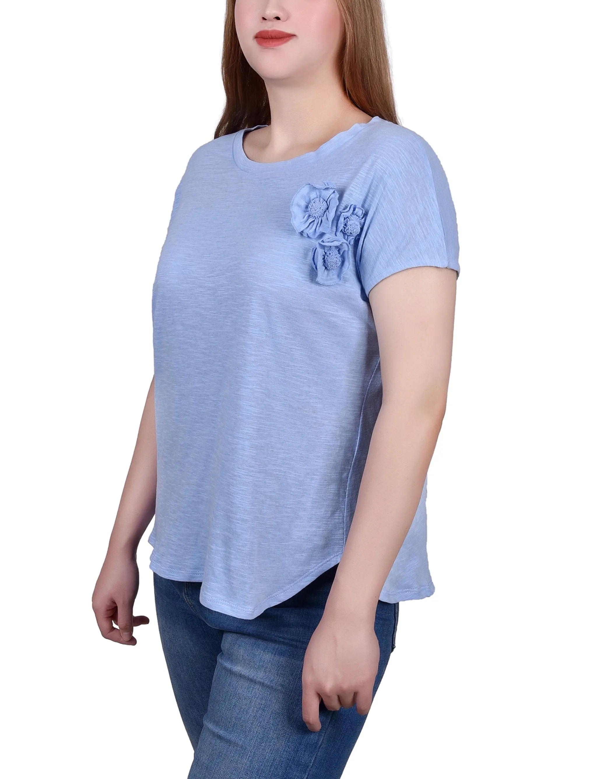 Petite Short Sleeve Slub Knit Top