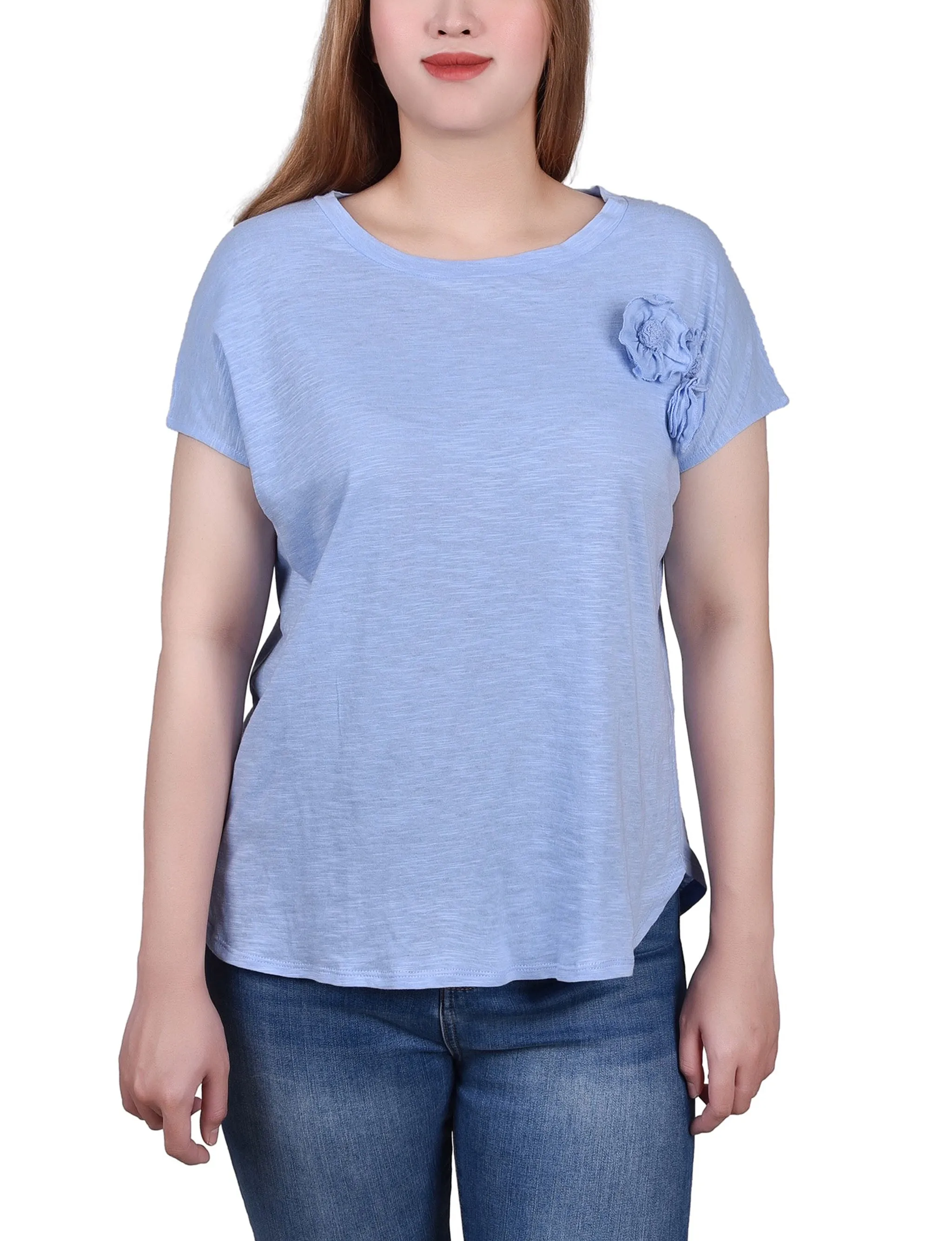 Petite Short Sleeve Slub Knit Top