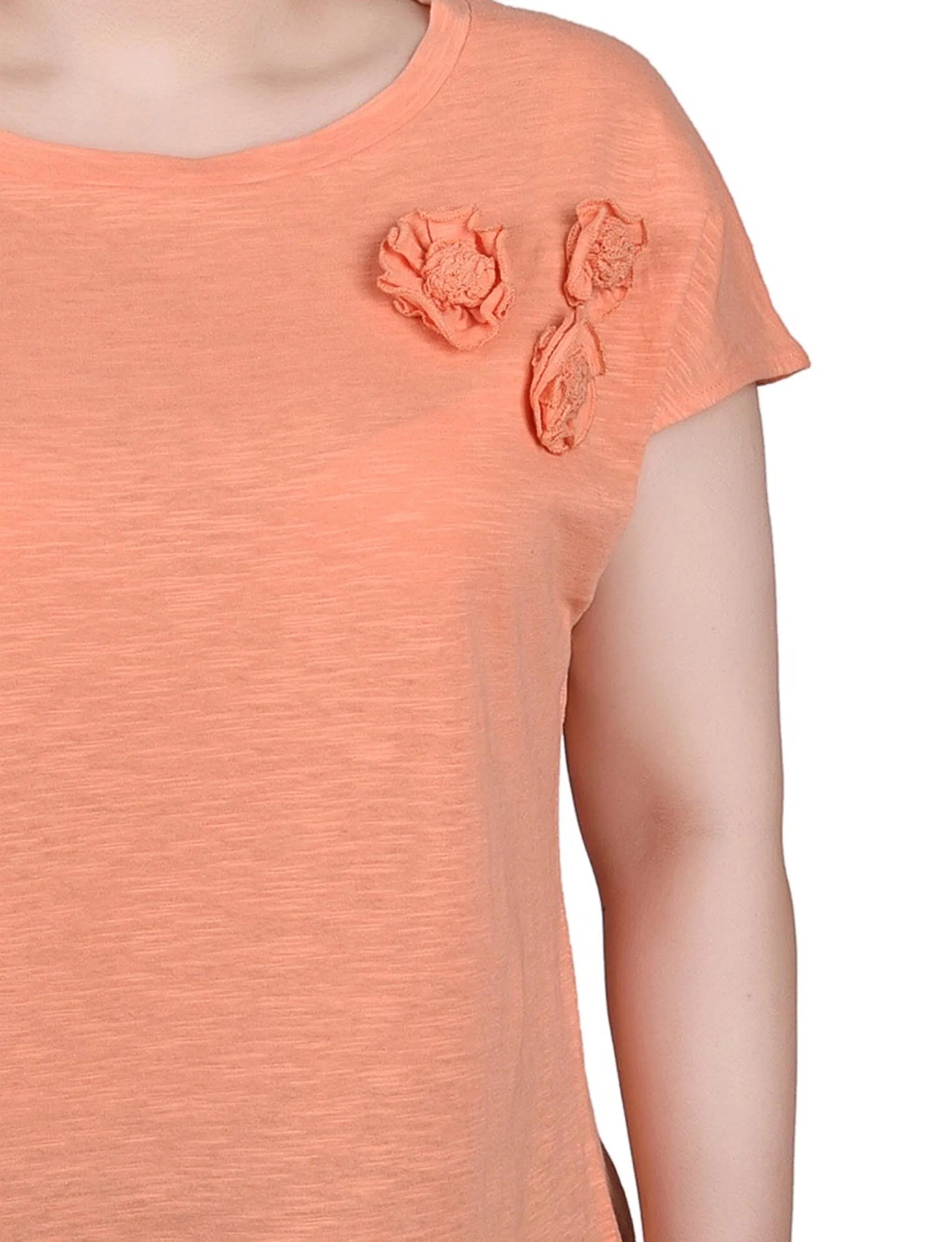 Petite Short Sleeve Slub Knit Top