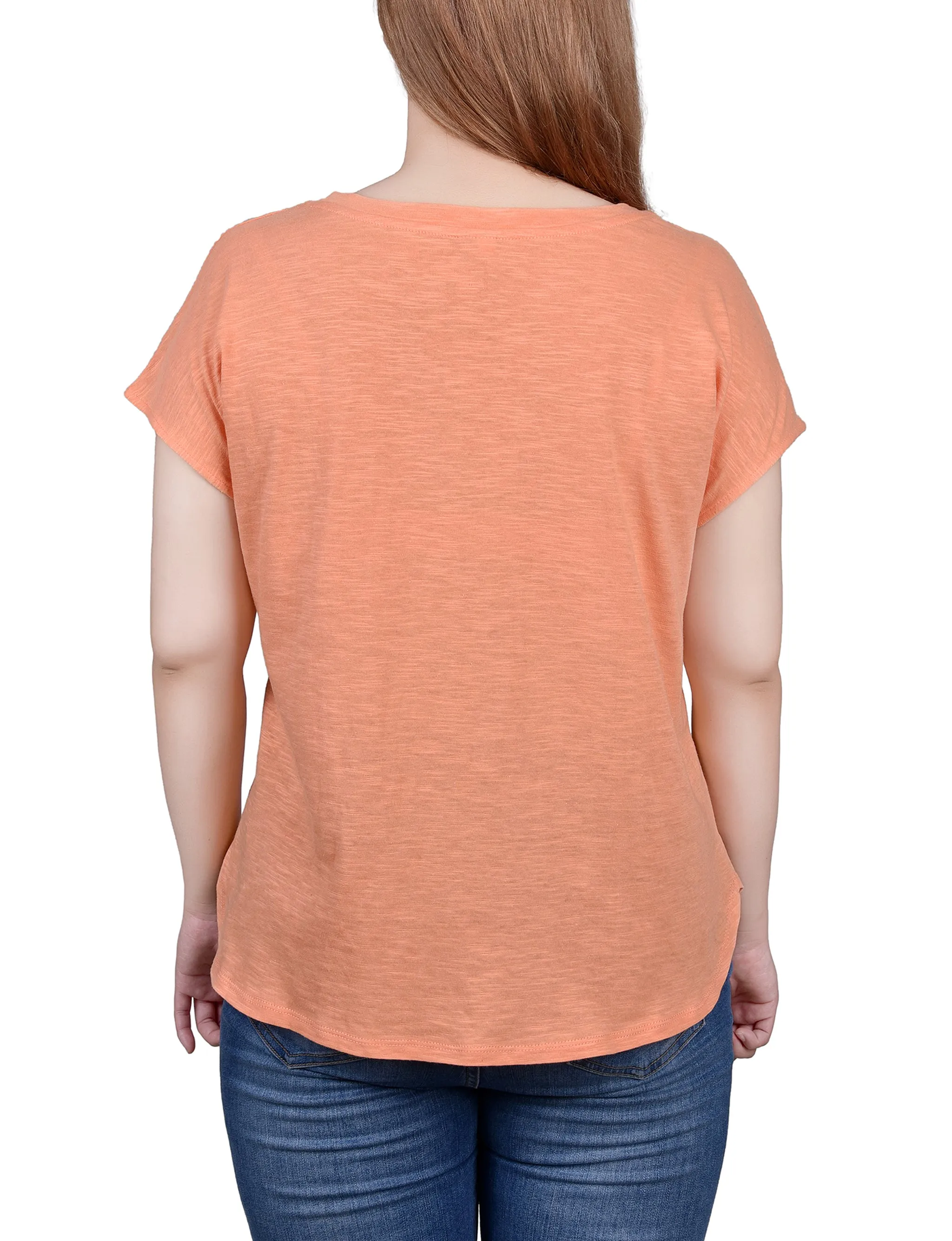 Petite Short Sleeve Slub Knit Top