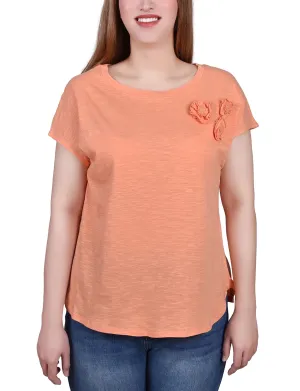 Petite Short Sleeve Slub Knit Top