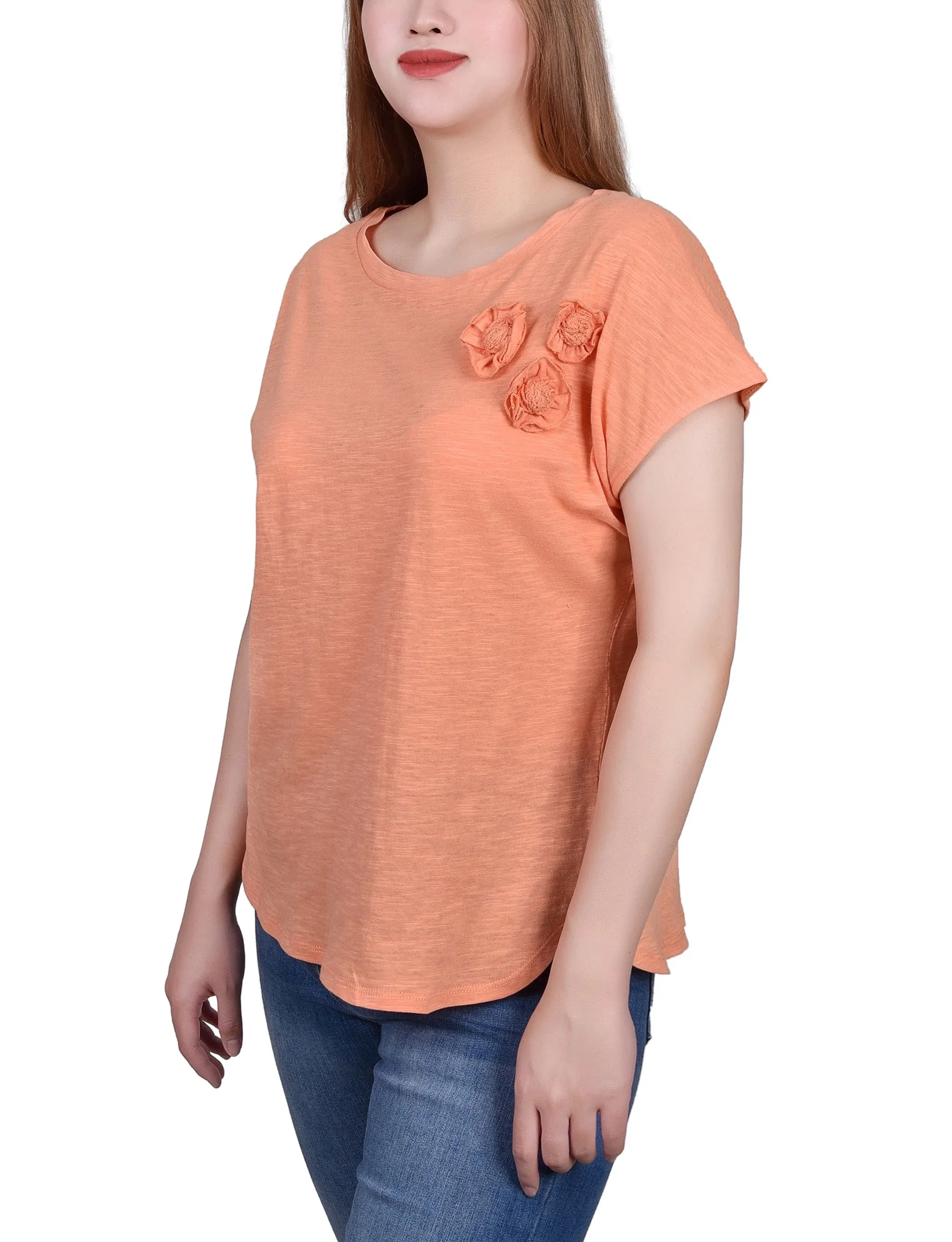 Petite Short Sleeve Slub Knit Top