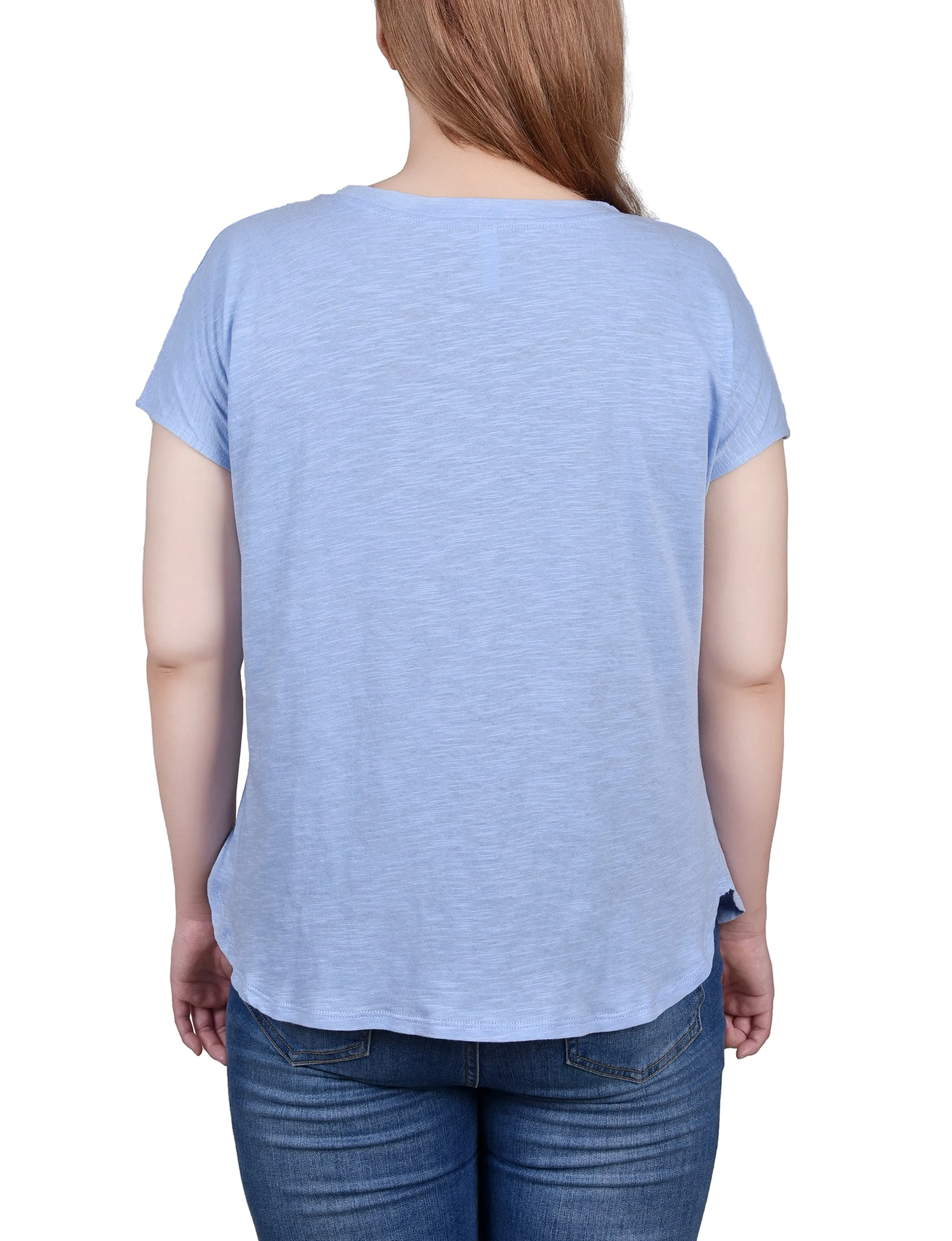 Petite Short Sleeve Slub Knit Top