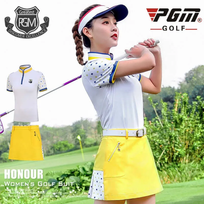 PGM Golf Skirt Sets Women Short Sleeve shirt Slim Pleated Skirt.