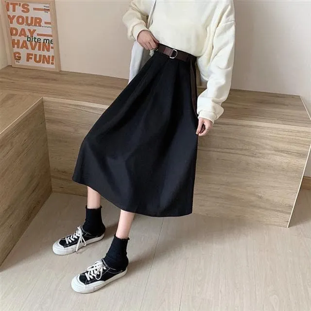 Pleated Mid-Calf Skirt
