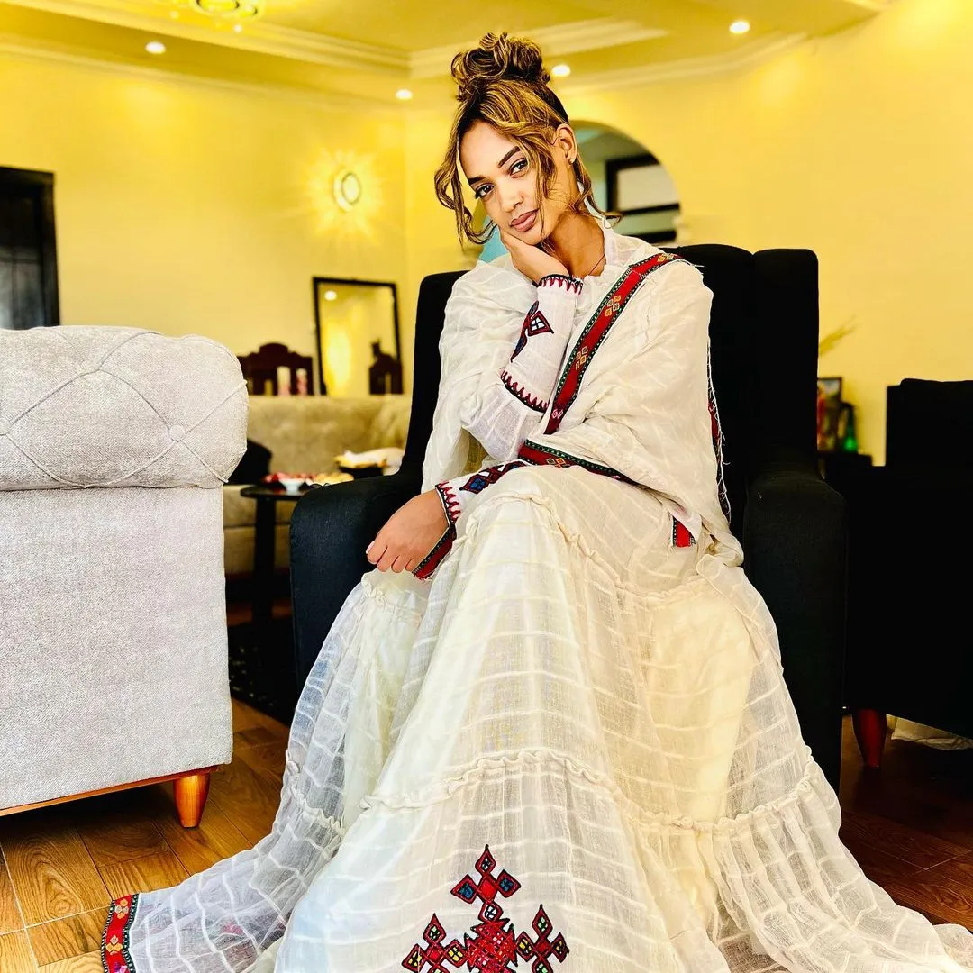 Red design simple habesha dress habesha kemis