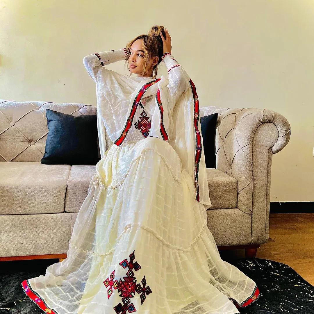Red design simple habesha dress habesha kemis