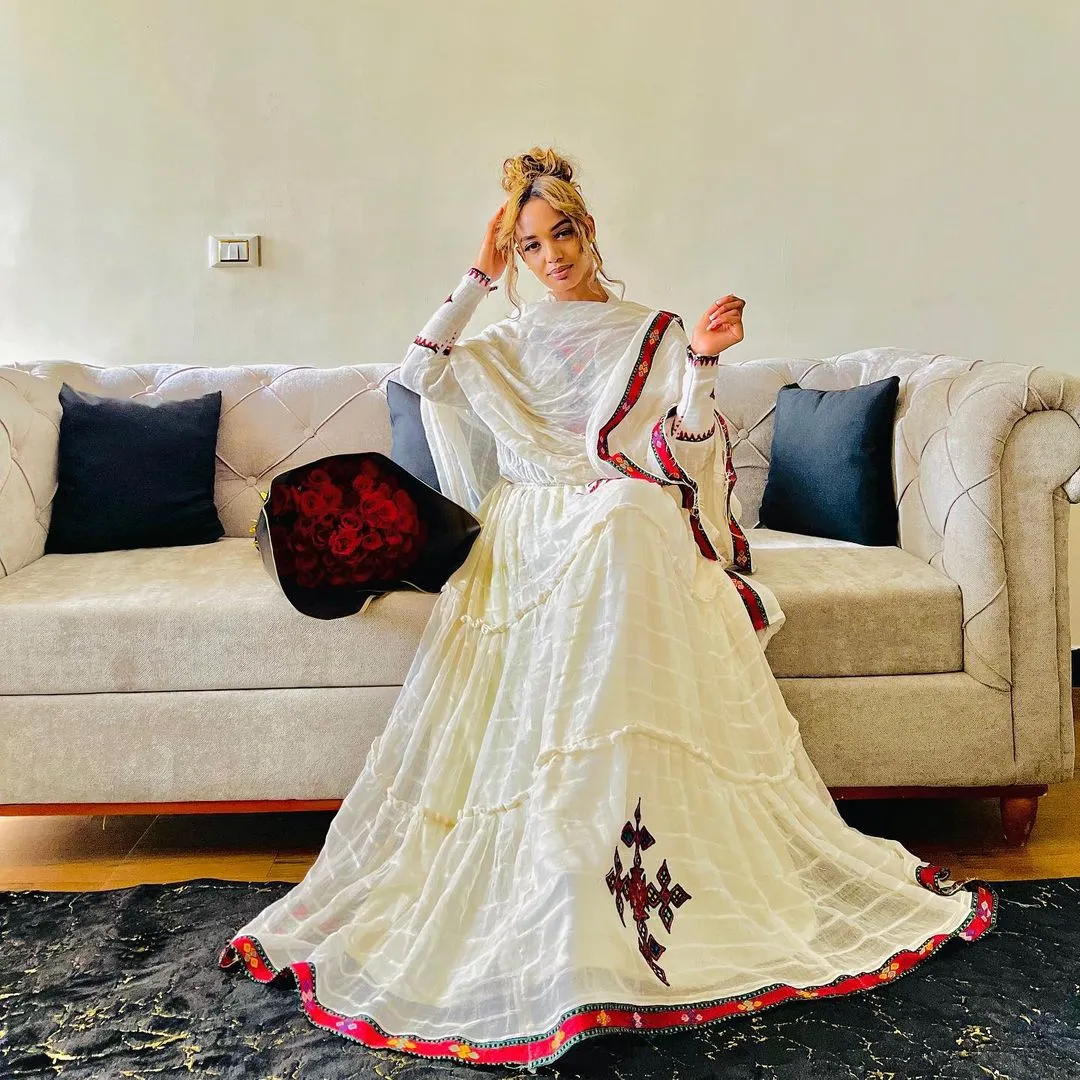 Red design simple habesha dress habesha kemis