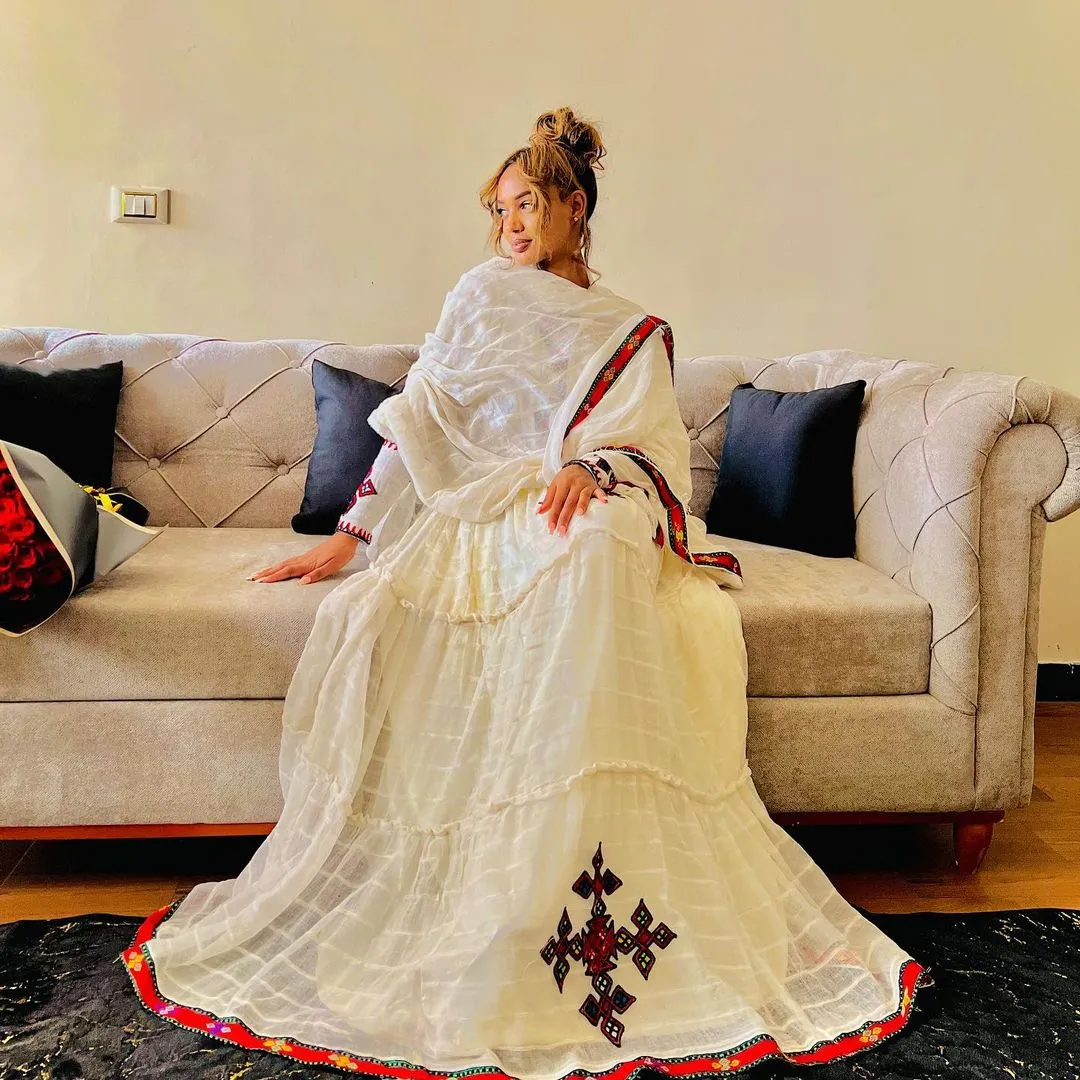 Red design simple habesha dress habesha kemis