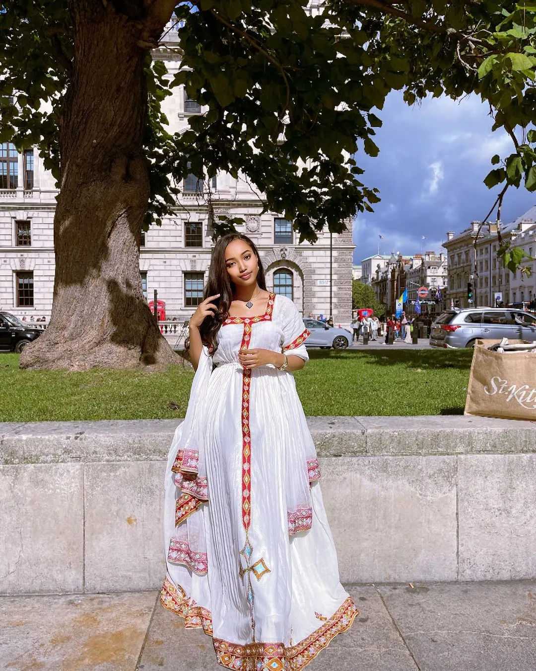 Red Handmade Embroidery Classic Habesha Dress: for Special Gatherings Ethiopian Traditional Dress