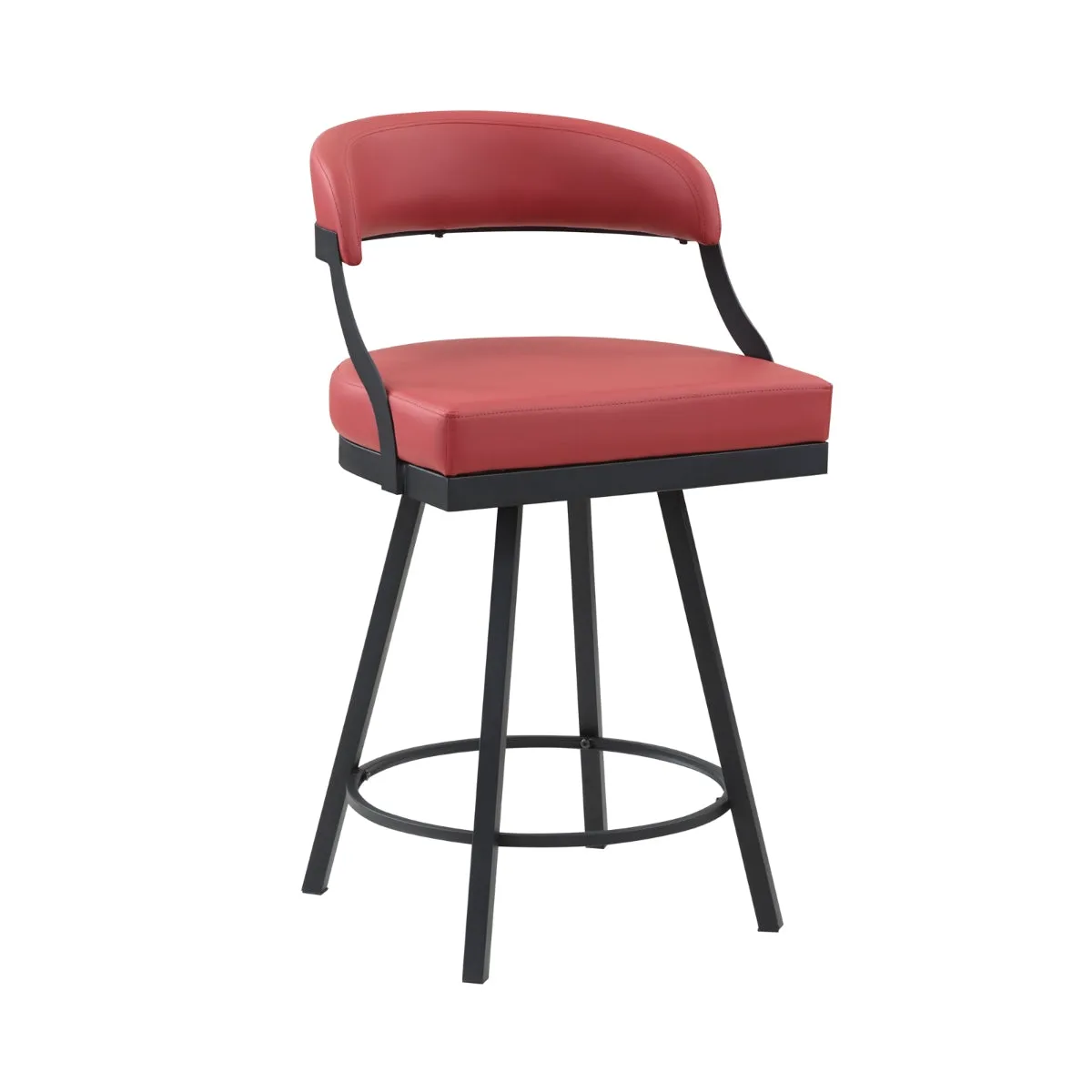 Red Swivel Counter Height Chair - Faux Leather - Set of 2