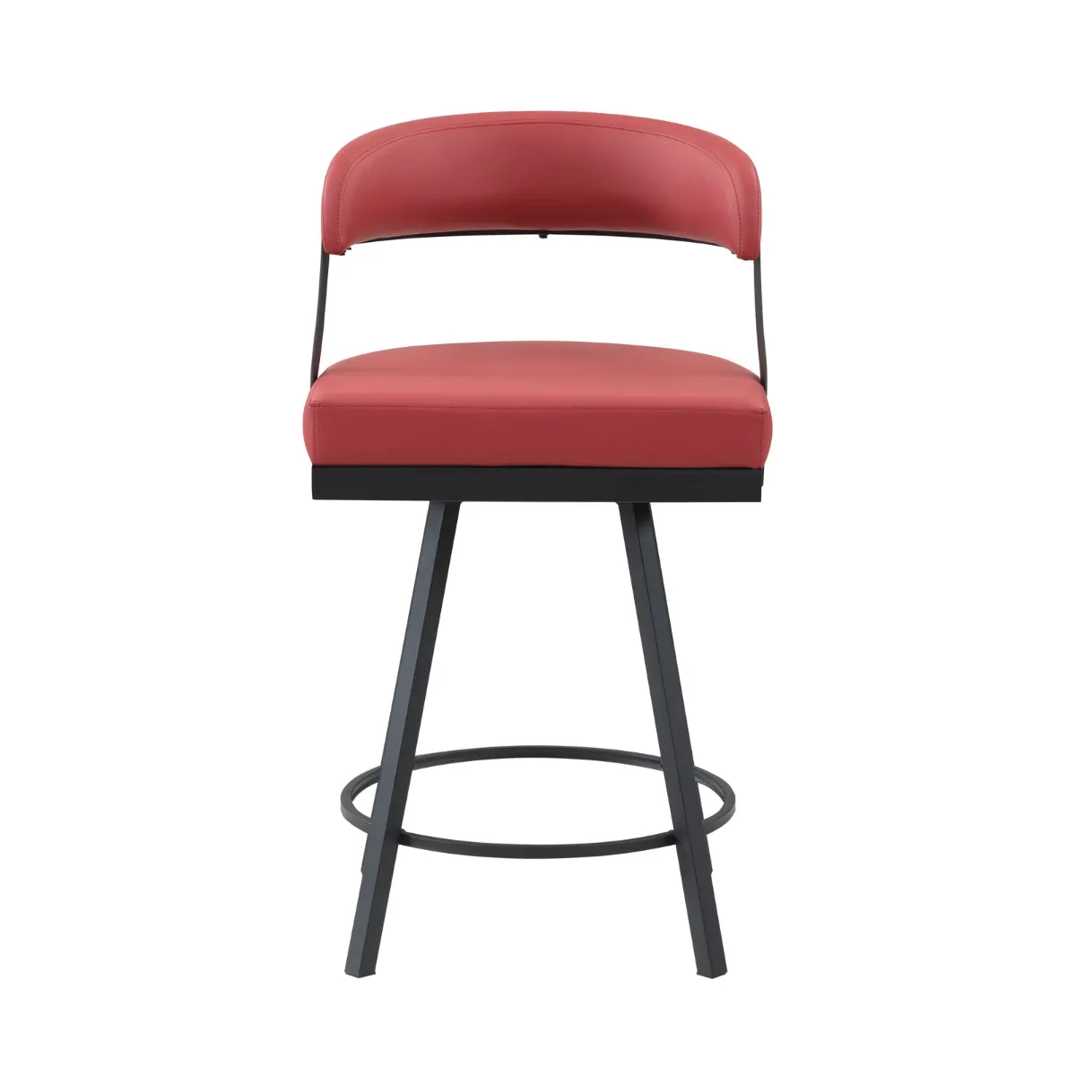 Red Swivel Counter Height Chair - Faux Leather - Set of 2