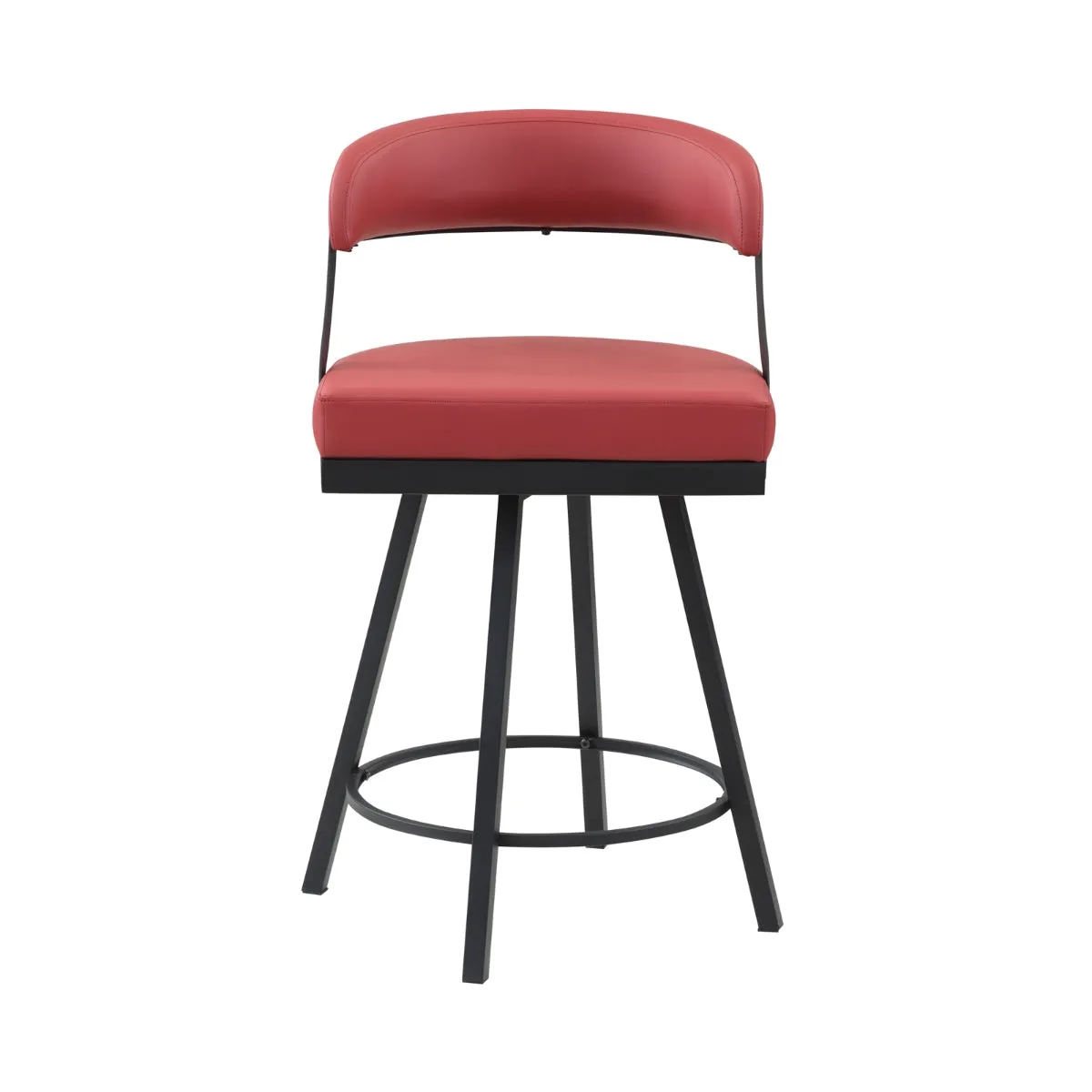 Red Swivel Counter Height Chair - Faux Leather - Set of 2