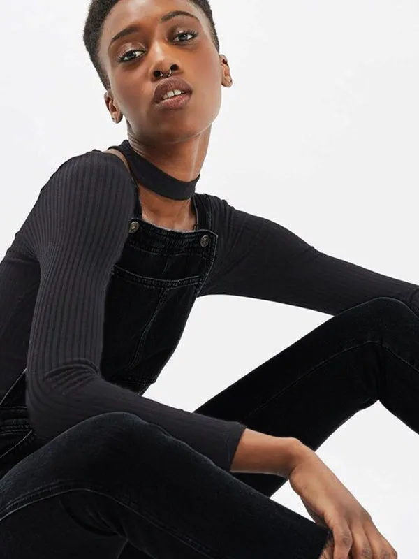 Ripped Denim Suspenders Overall