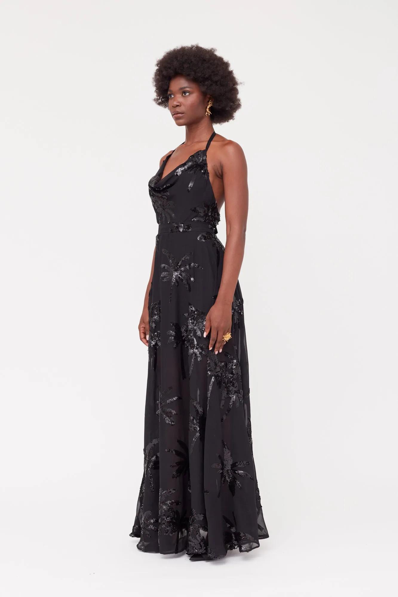 ROJA Black Evening Gown From Chiffon Sequin Embroidered