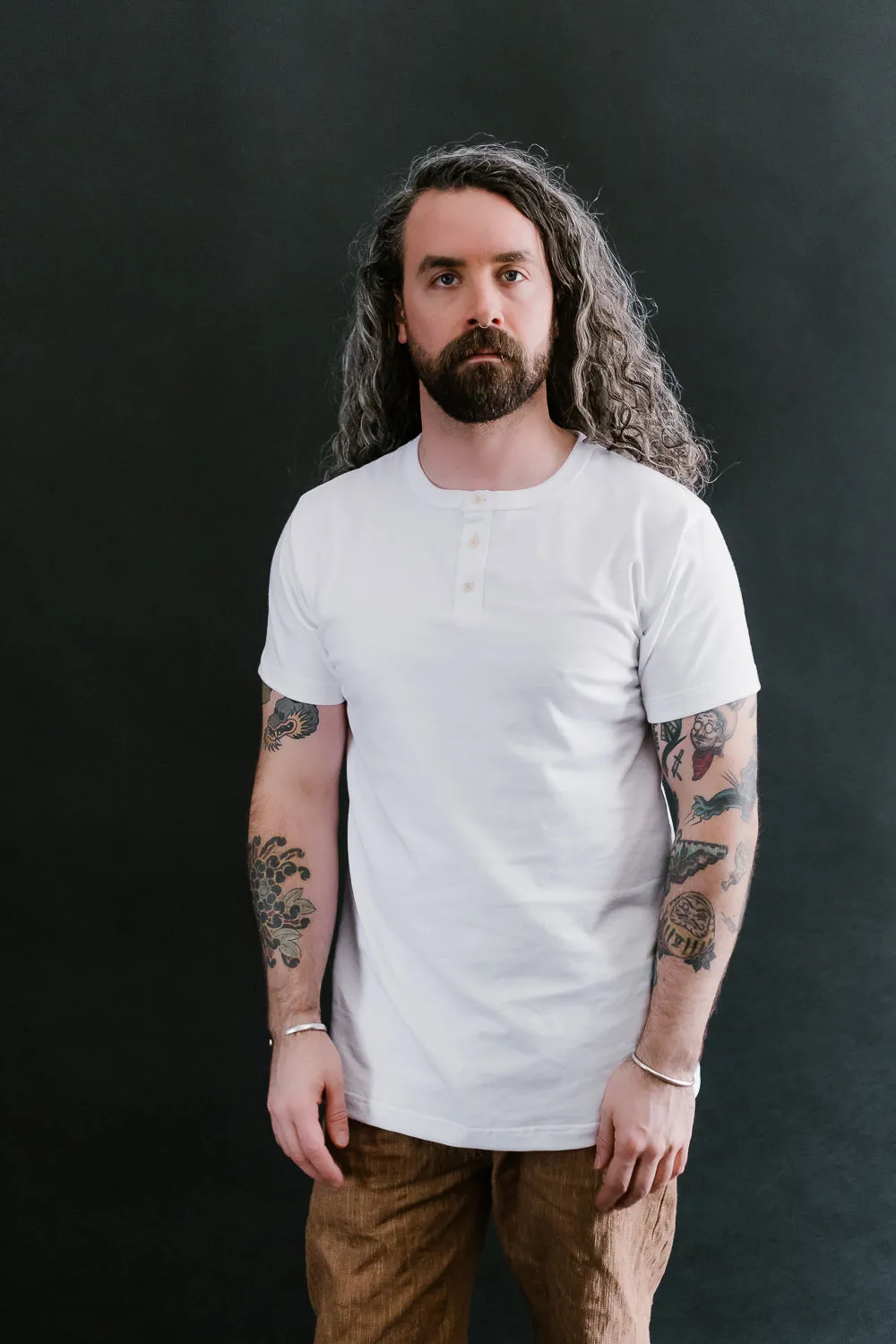 Short Sleeve Henley - White