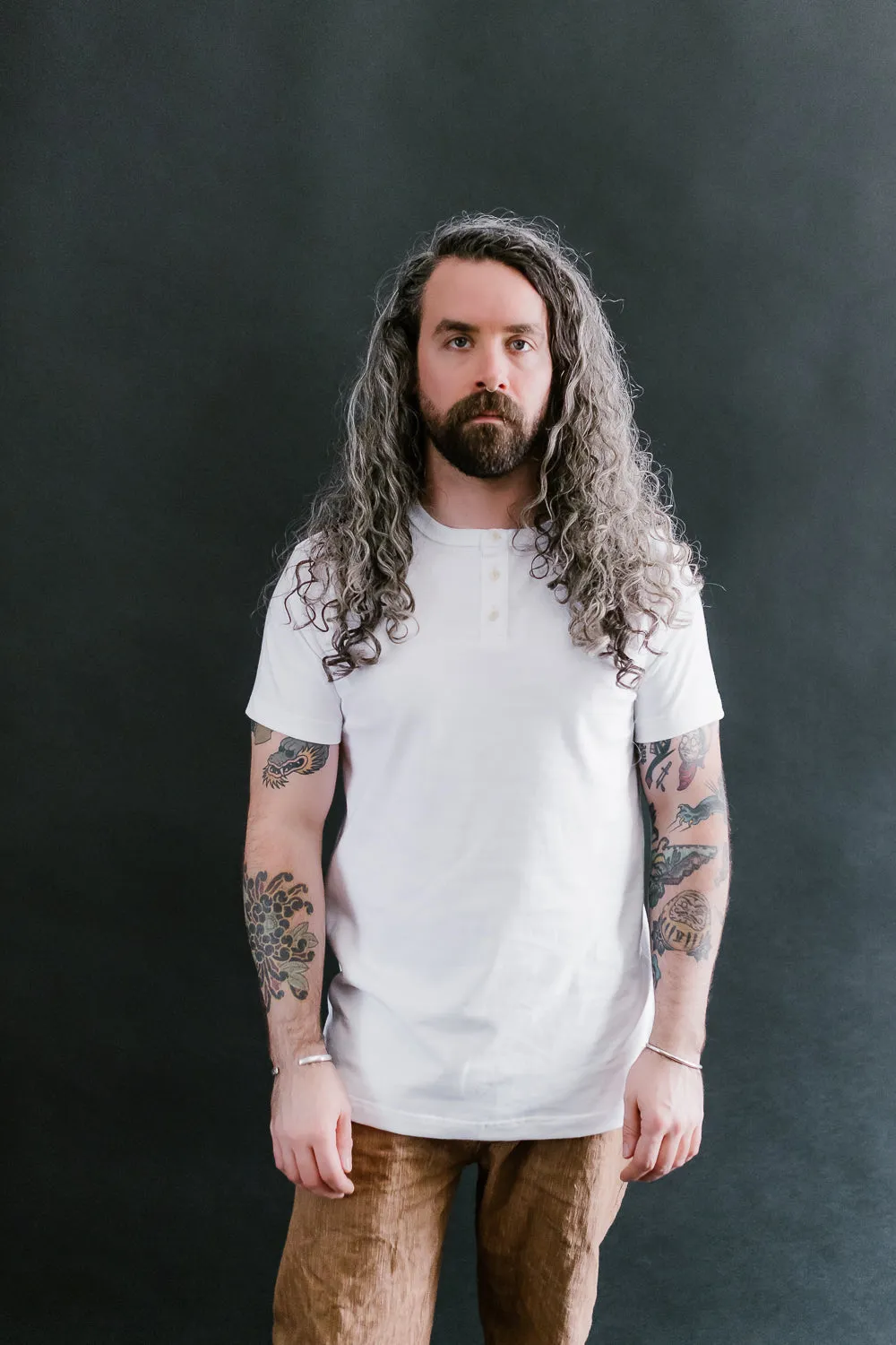 Short Sleeve Henley - White