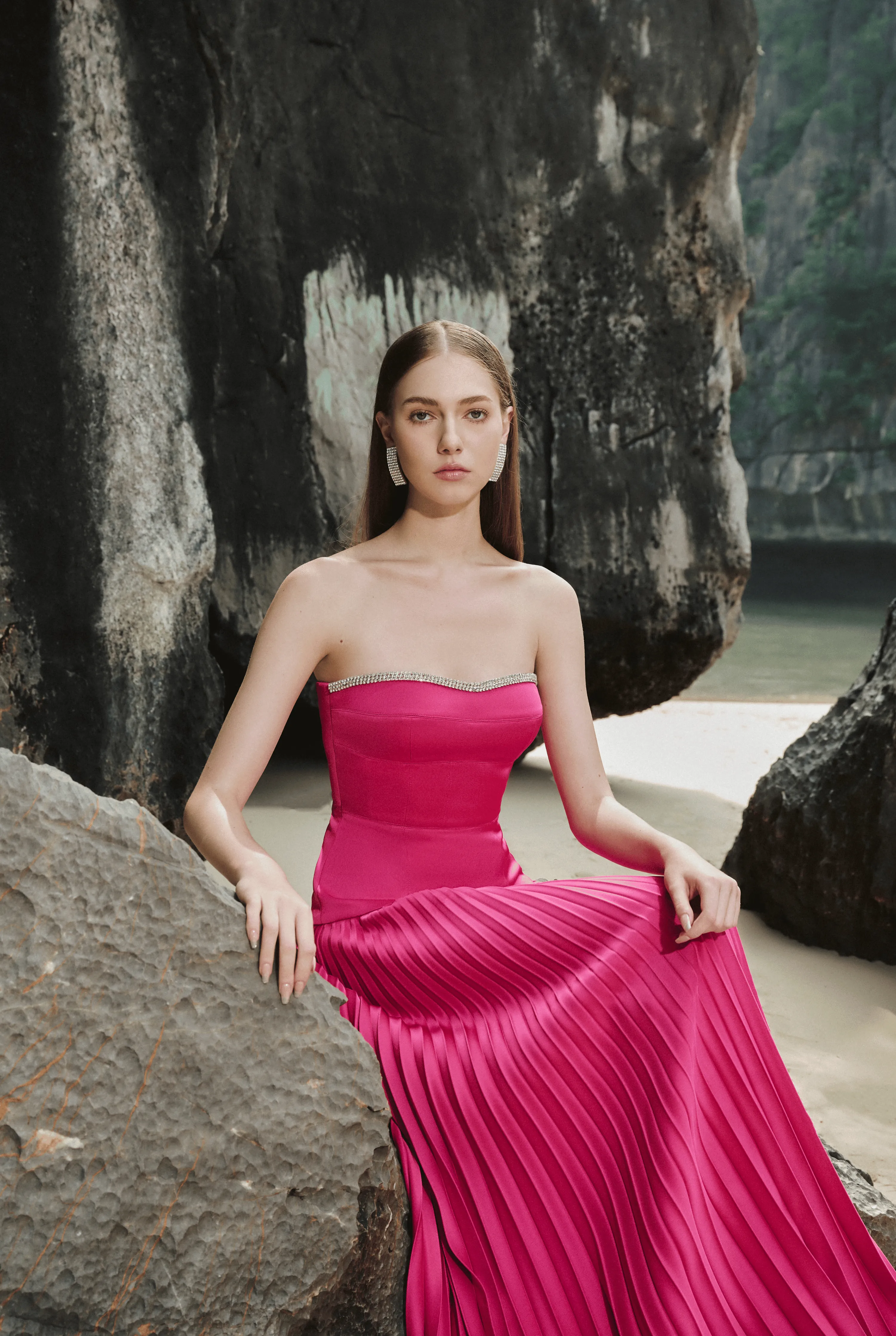 Spaghetti Strap Pleated Maxi Dress